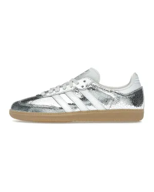 Slide Step Walk-Ready Shoes Adidas Samba OG Silver Metallic Cracked Leather