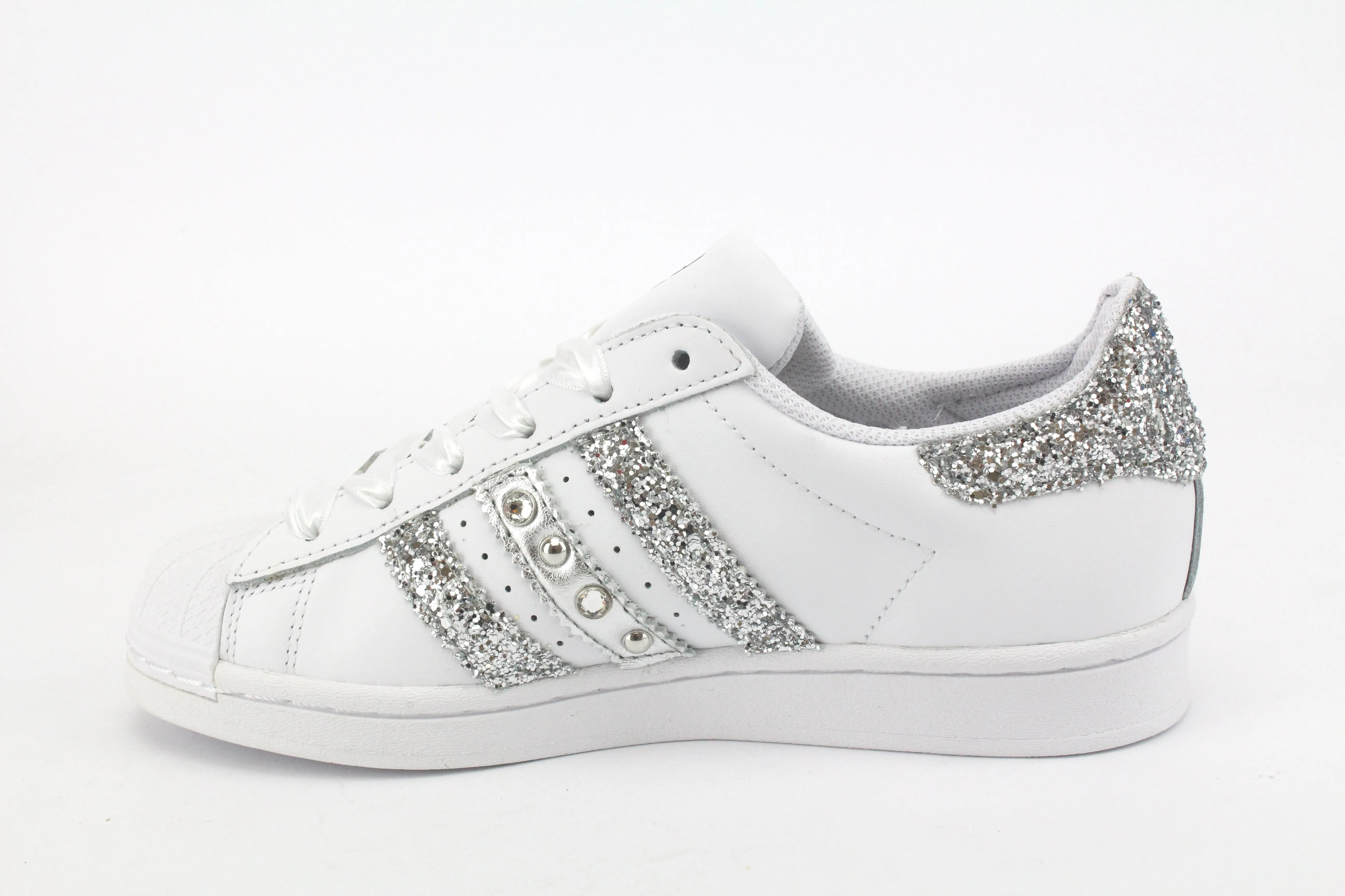 Adidas Superstar Glitter Silver Cuore Strass & Lacci in Raso Comfy Ease