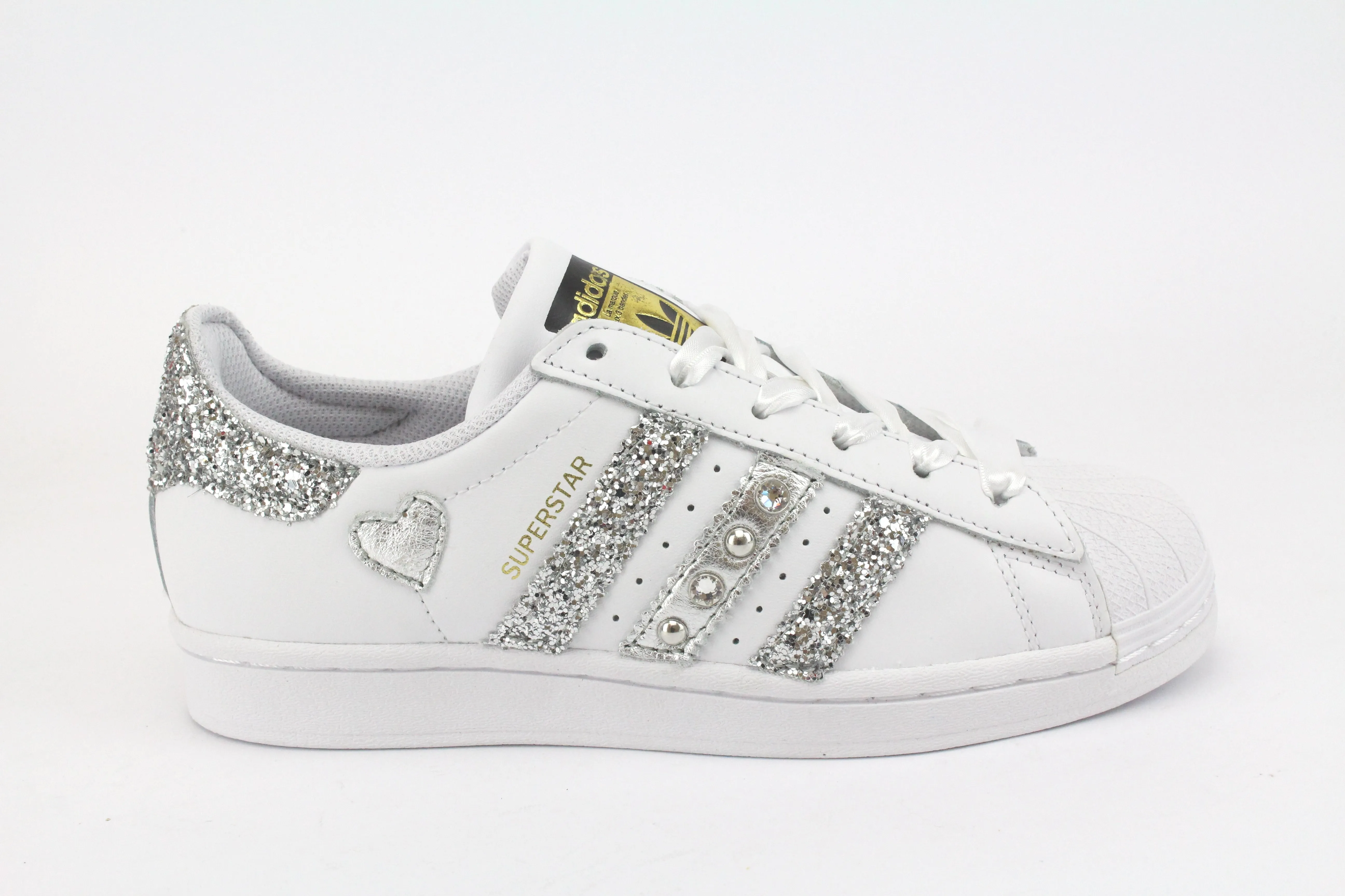 Adidas Superstar Glitter Silver Cuore Strass & Lacci in Raso Comfy Ease