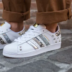 Rain Hike Lake Trek Adidas Superstar Pitone Silver Glitter & Borchie