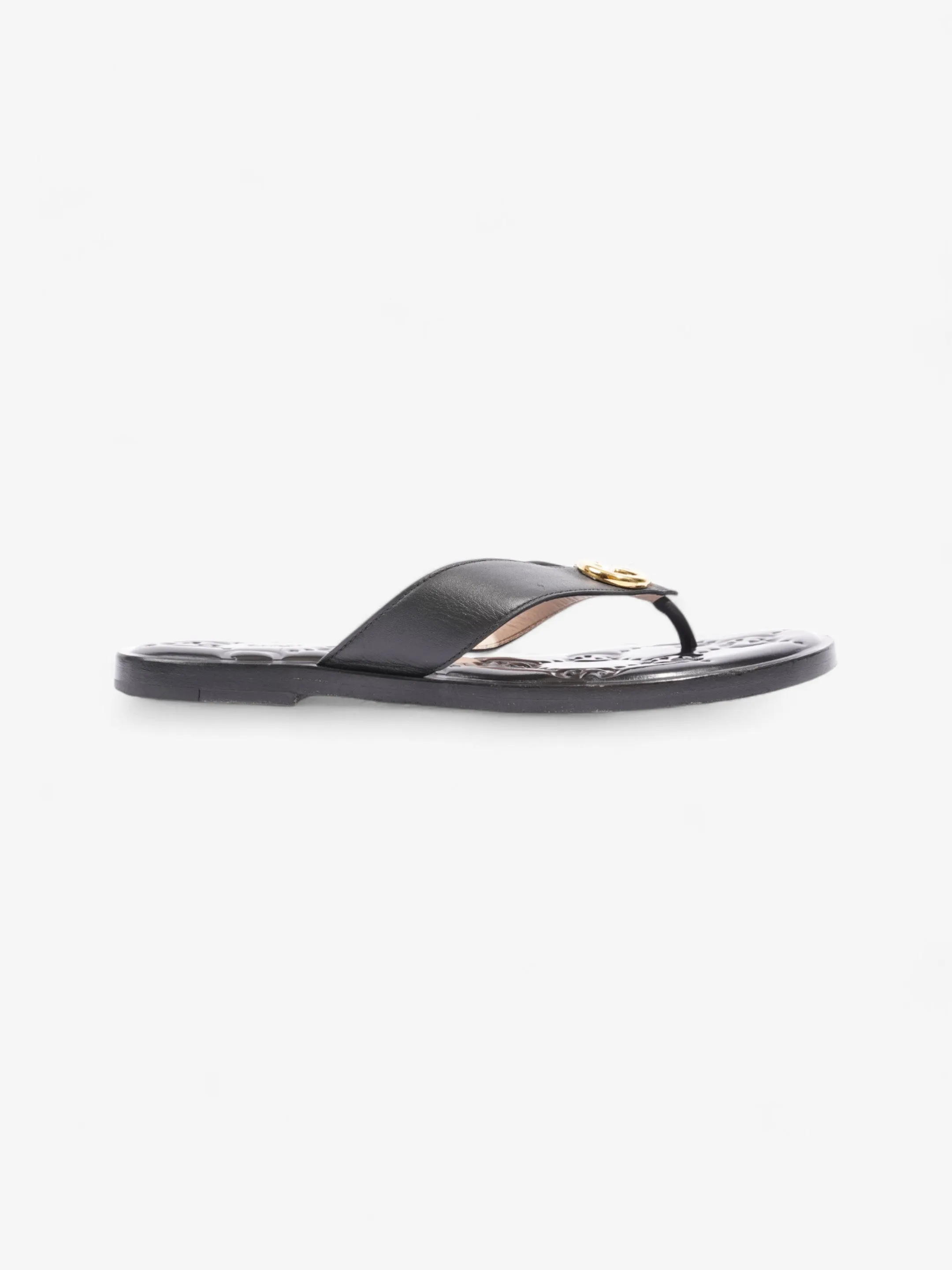 Adjustable loop Gucci Interlocking GG Thong Sandals Black / Gold Leather EU 40.5 UK 7.5