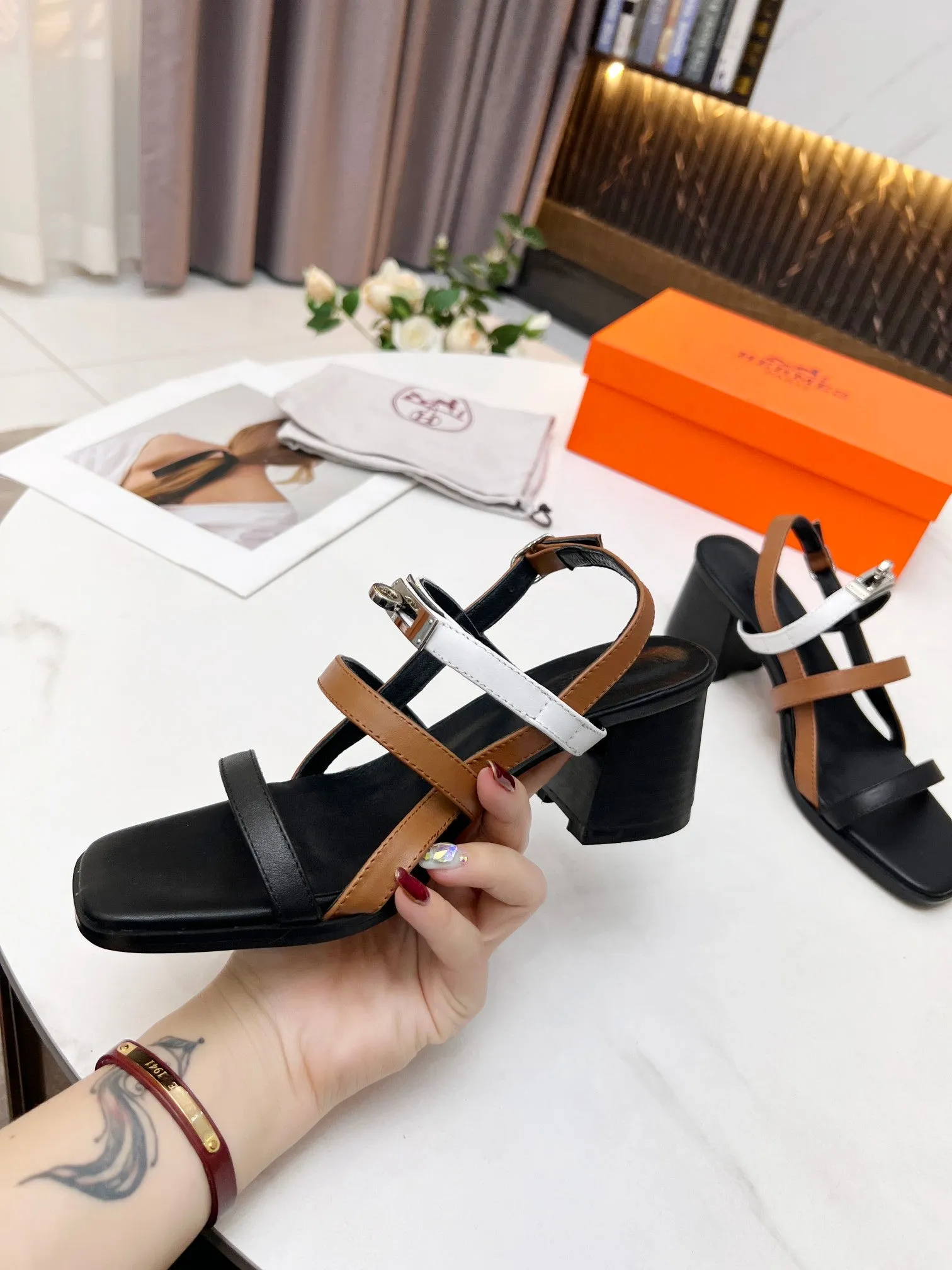 Adjustable Wedges New Hermes HIGH HEELS 034