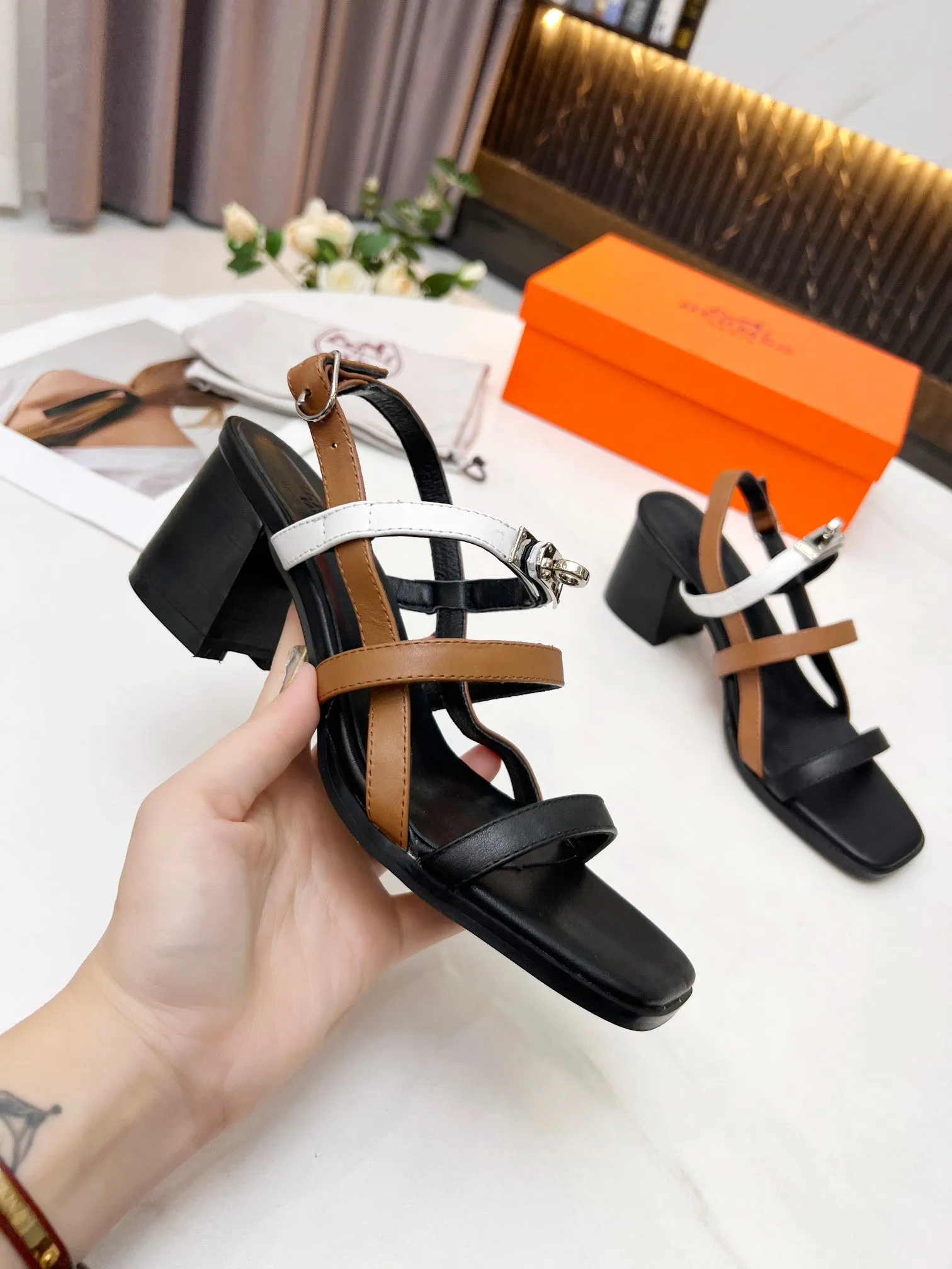 Adjustable Wedges New Hermes HIGH HEELS 034