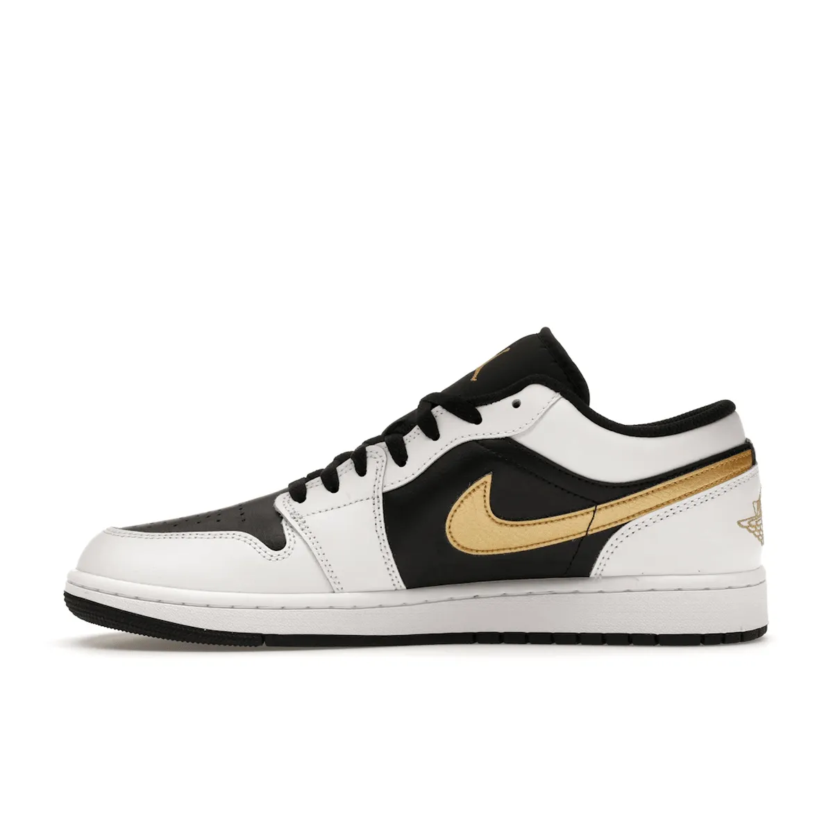 Air Jordan 1 Low White Black Metallic Gold Swoosh Max cushioning