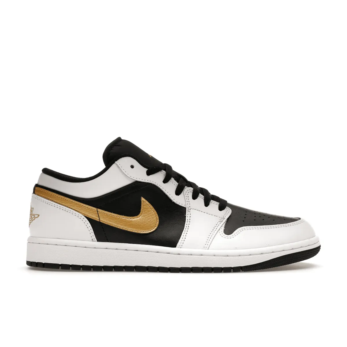Air Jordan 1 Low White Black Metallic Gold Swoosh Support Cushion Feel