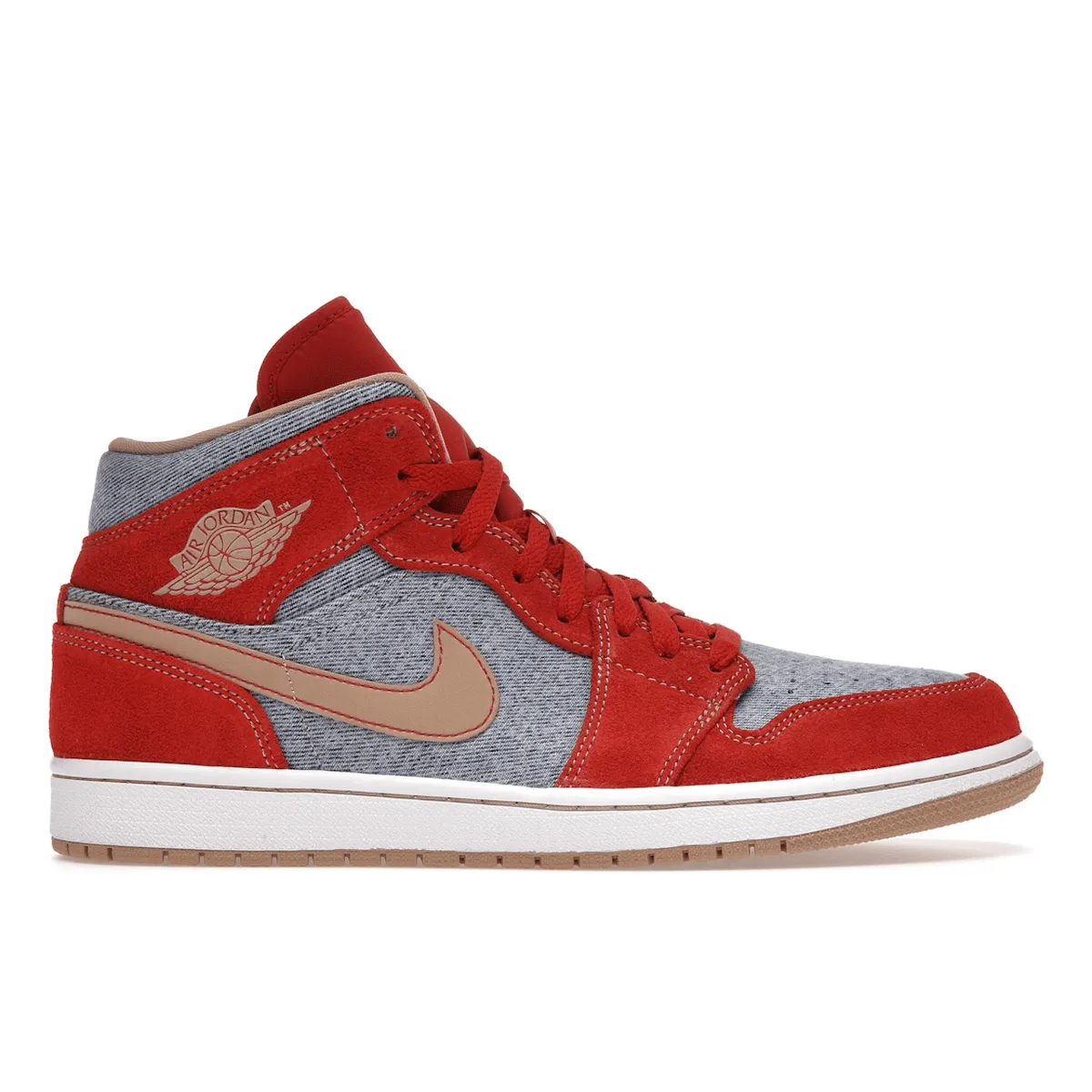 Strong Cushioning Foam Midsole Grip Air Jordan 1 Mid Denim Red