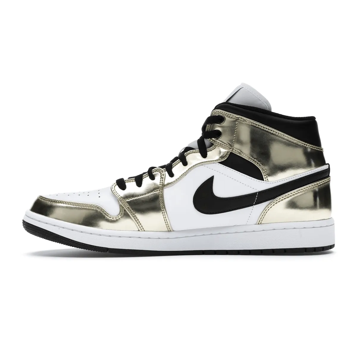 Air Jordan 1 Mid Metallic Gold Black White Footwork Enhanced Sole