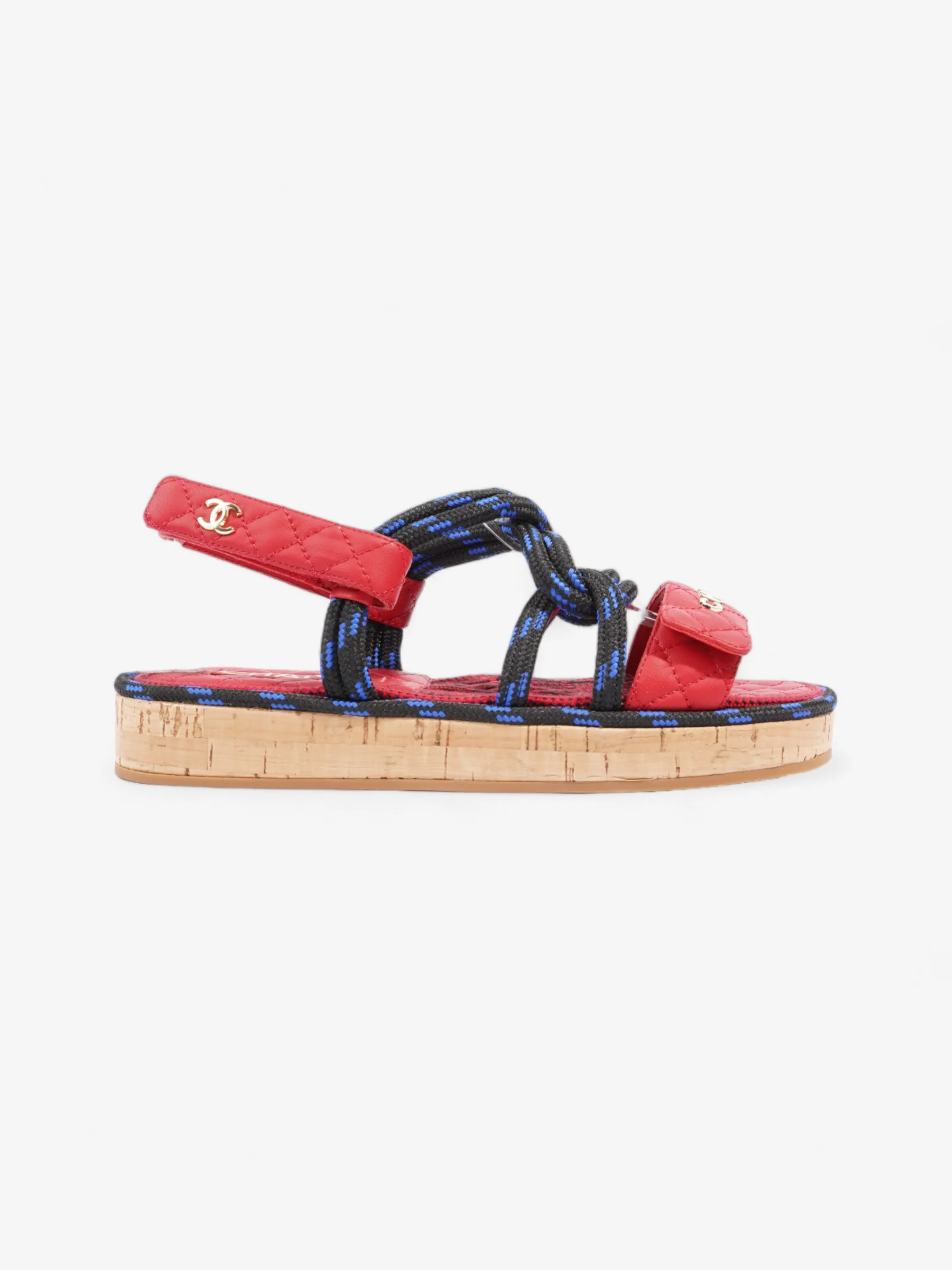 Air Vent Chanel Dad Cord Sandals Red / Blue / Black Calfskin Leather EU 38 UK 5