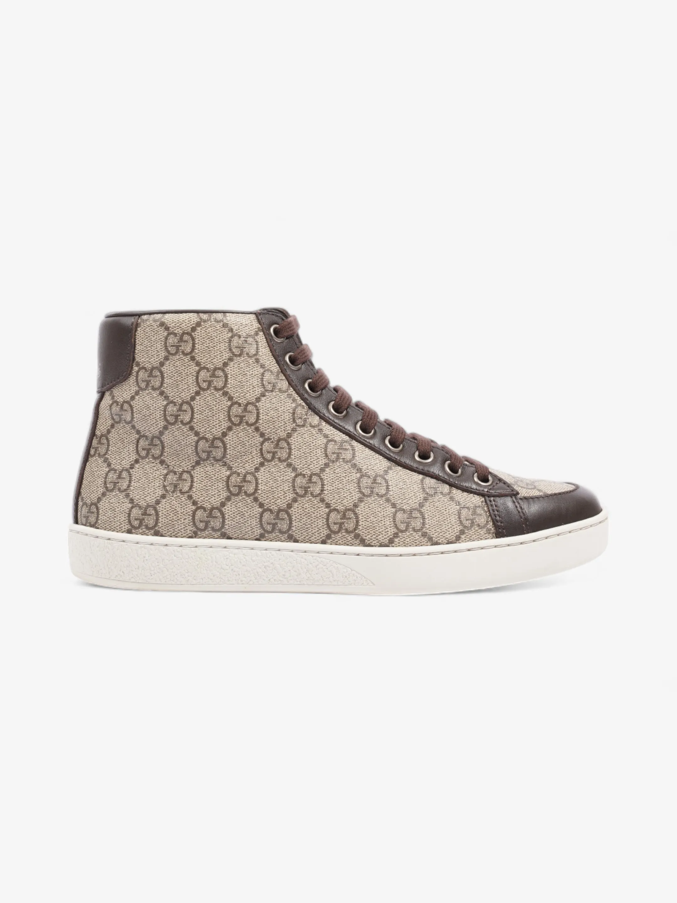 All Fit Gucci High Top Sneakers Beige And Ebony GG Supreme / Brown Coated Canvas EU 37 UK 4