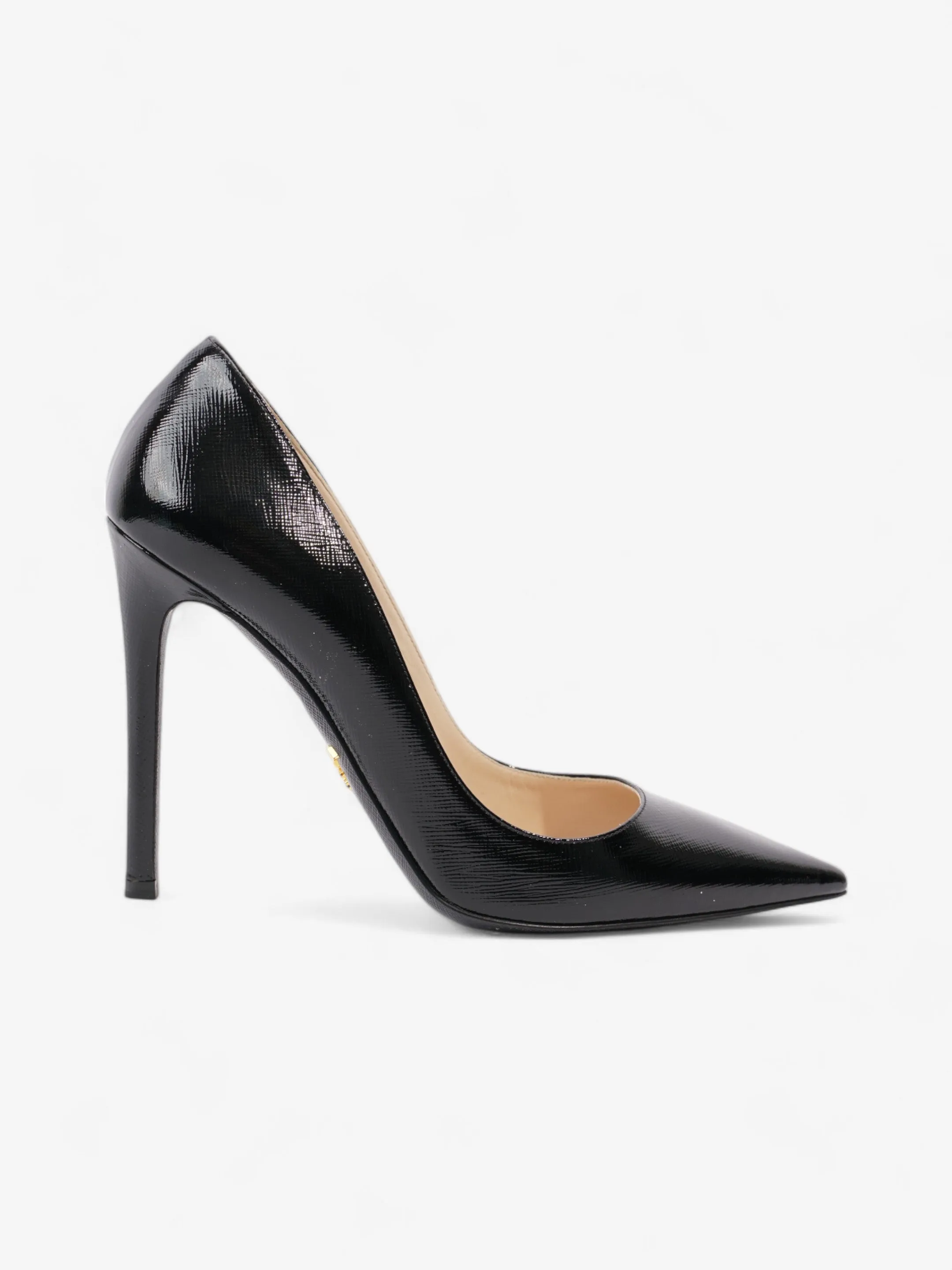 Anti Slip Feature Prada Pointed Toe Heels Black Saffiano Leather EU 38 UK 5