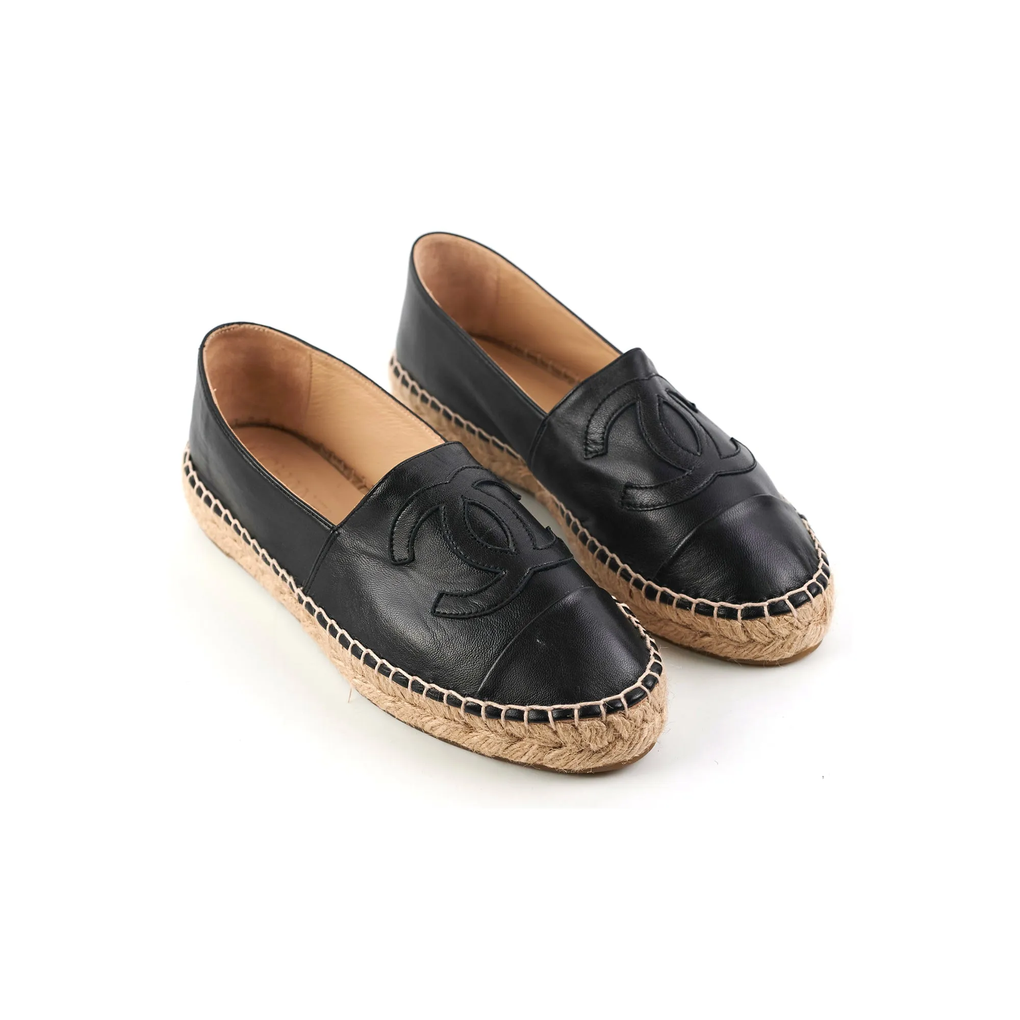 Arch-support Chanel Espadrilles Size 38 Black Lambskin Shoes