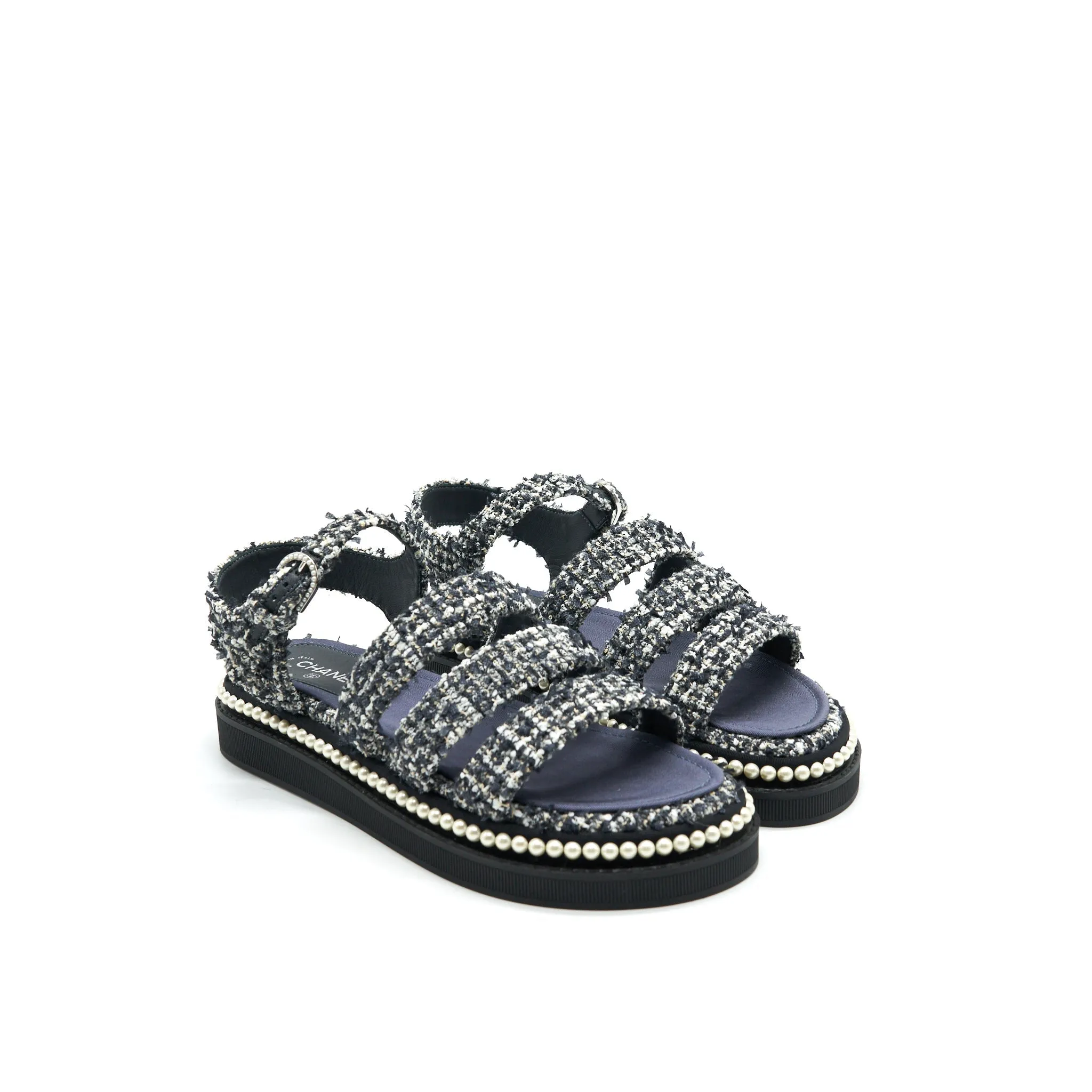 Blast Dry Chanel Size 36 Tweed Blue Dad Sandals