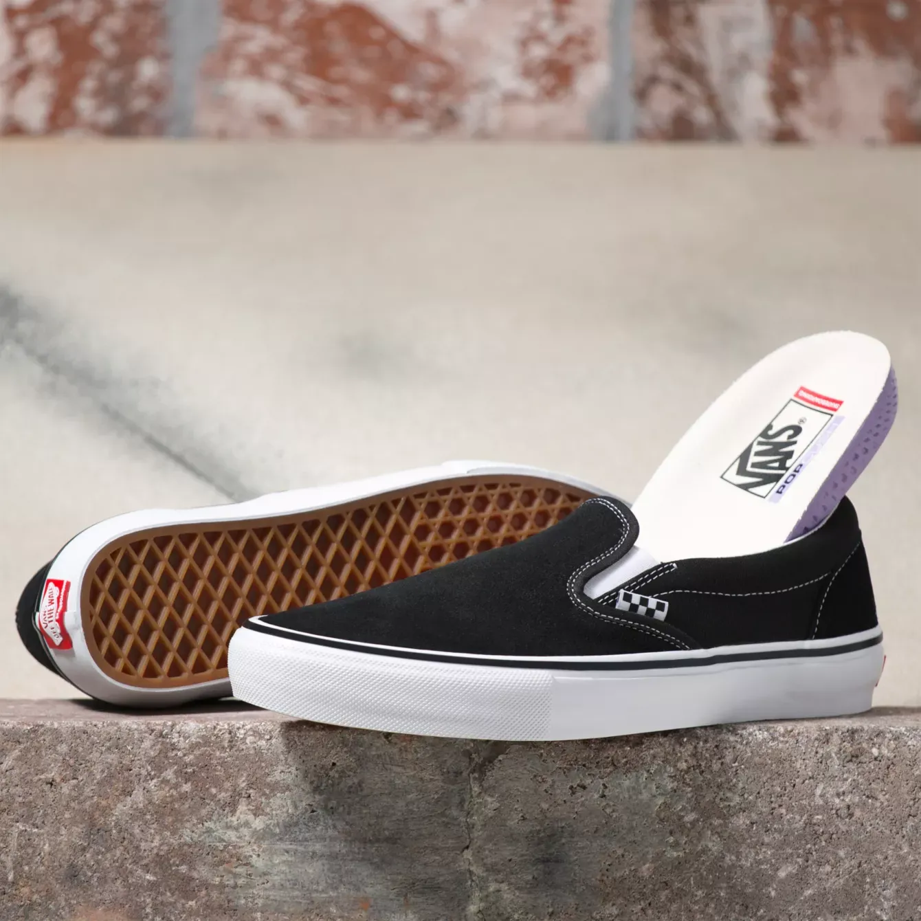 Built-In Support Vans Skate Slip-On Shoe - Black/White