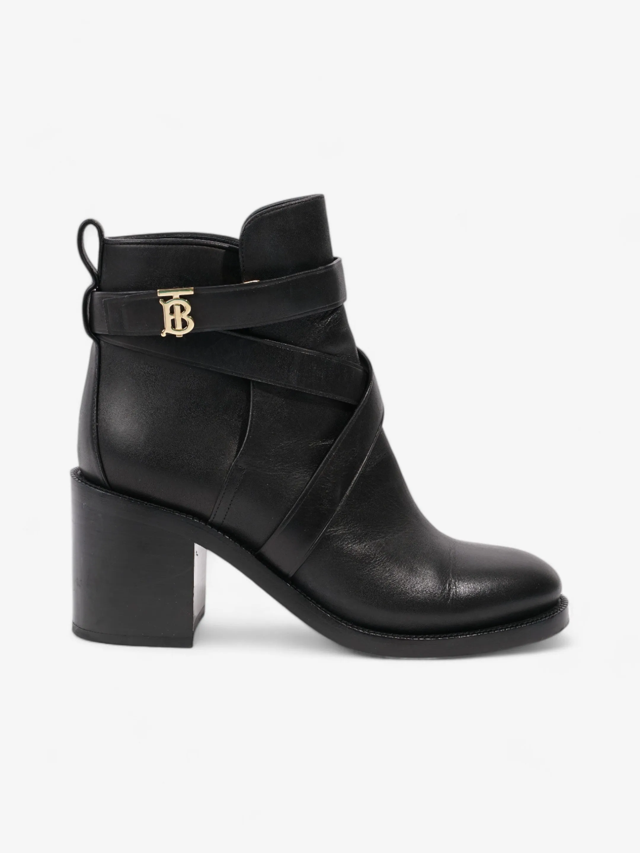Burberry Platform Ankle Boots Black / Gold Leather EU 38.5 UK 5.5 Quick Grip