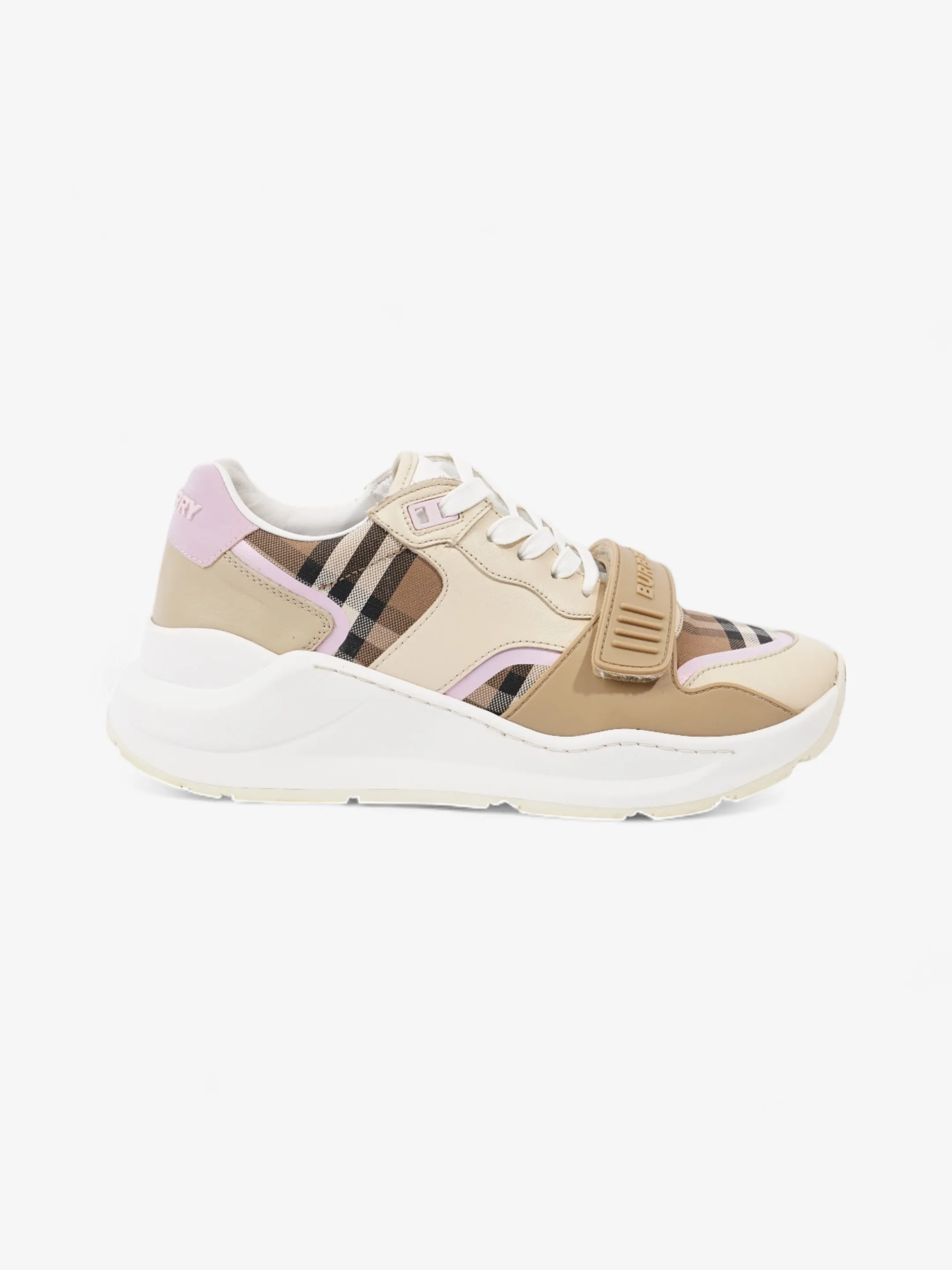 Burberry Ramsey Sneakers Beige  / Brown / Pink Canvas EU 41 UK 8 Rapid Fit