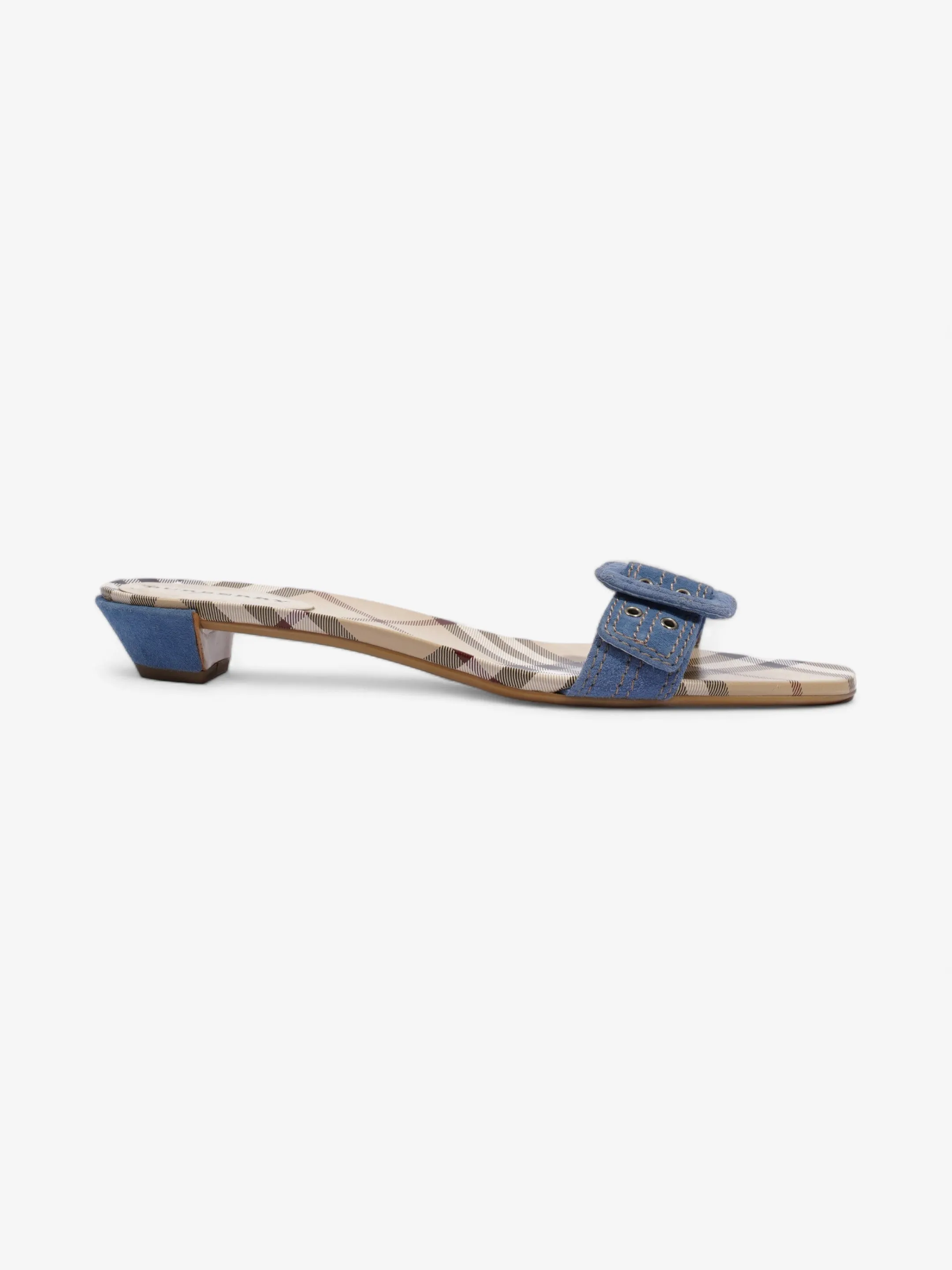 Burberry Suede Buckle Sandals Beige Checkered / Blue Suede EU 38 UK 5 Comfortable Sole