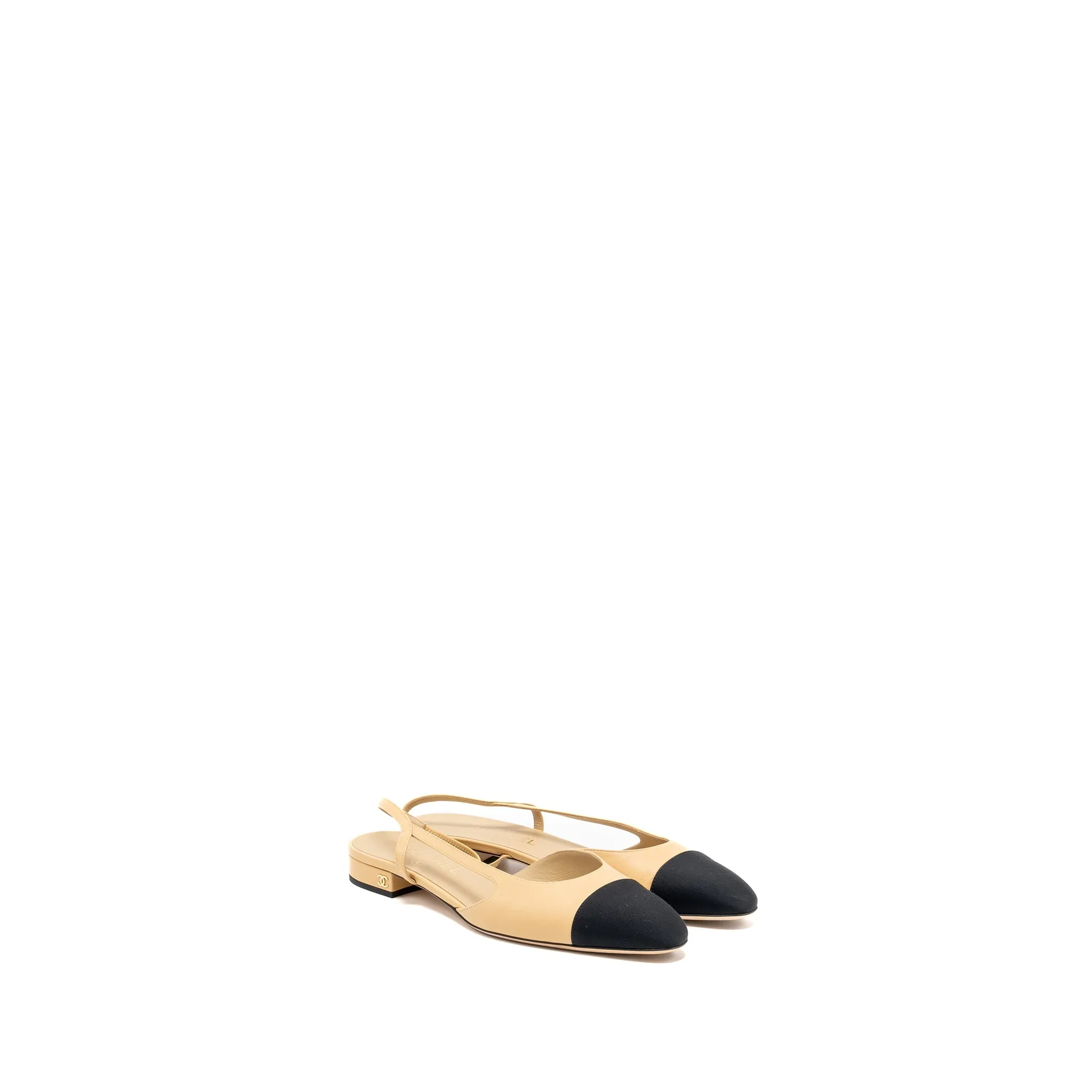 Business casual Chanel Size 41.5 Slingback Flats Calfskin Beige/Black