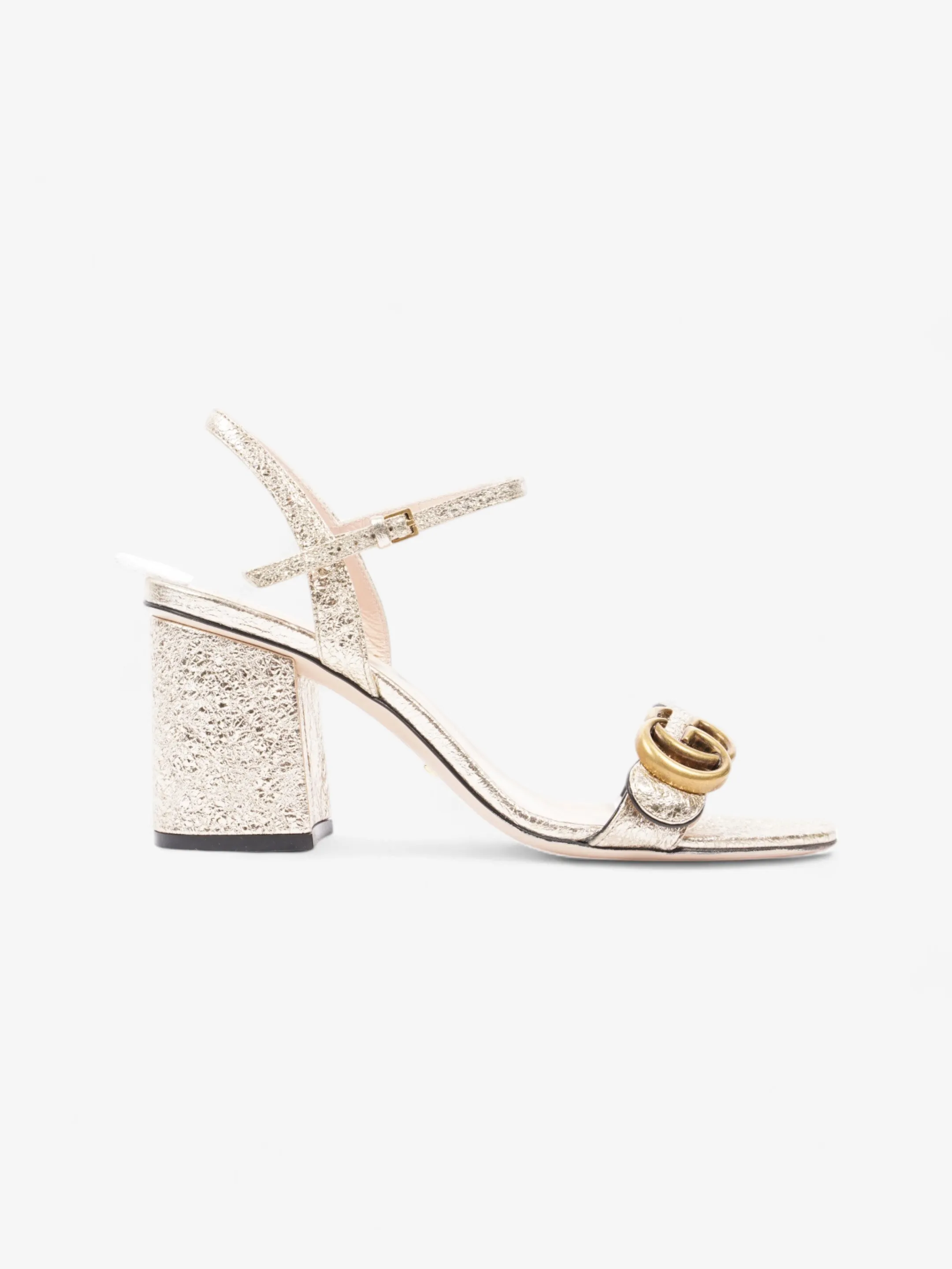 Buttery Interior Gucci GG Marmont Ankle Strap Sandals 75mm Gold Leather EU 37.5 UK 4.5