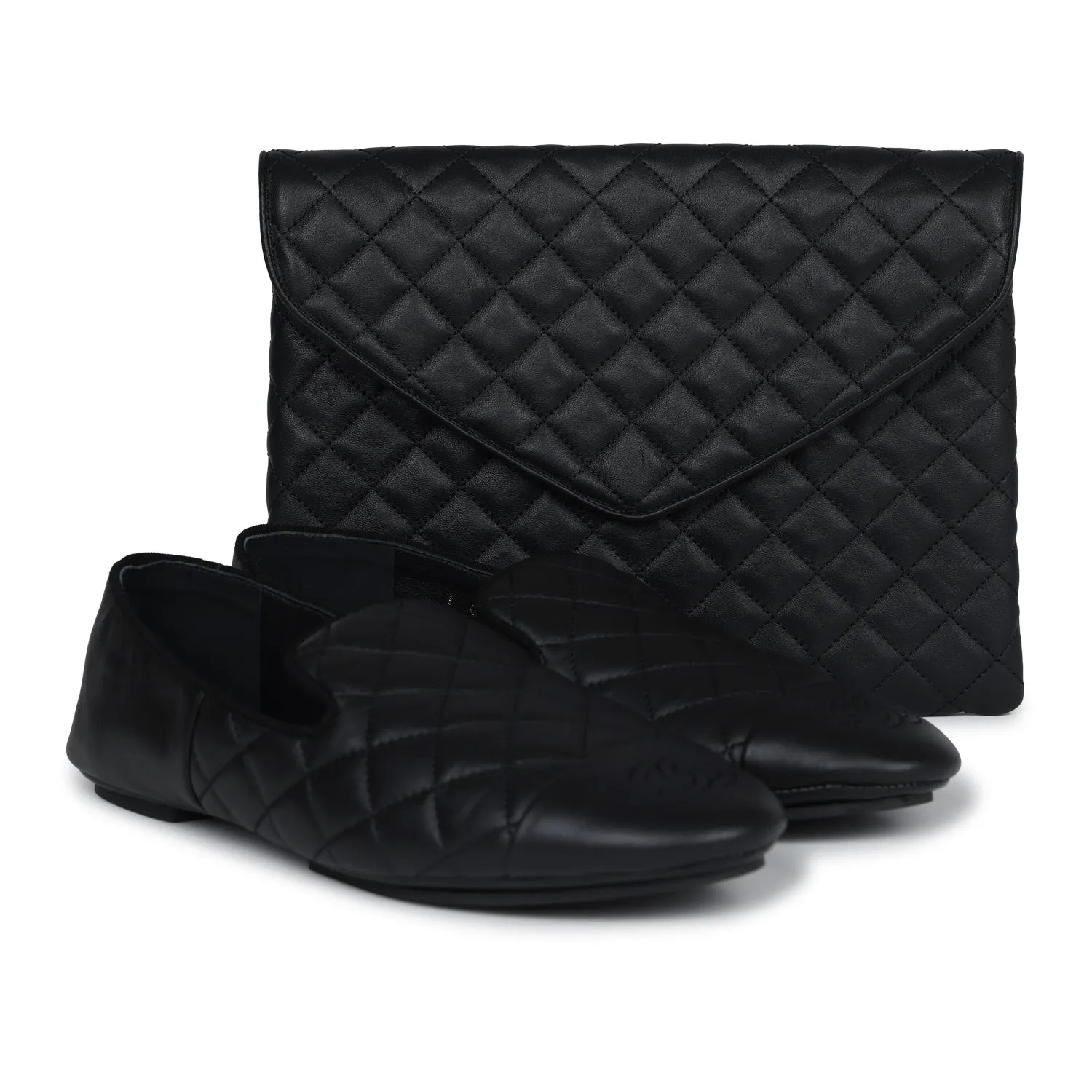 Chanel Black Flats with Clutch 37 EU Steady Motion