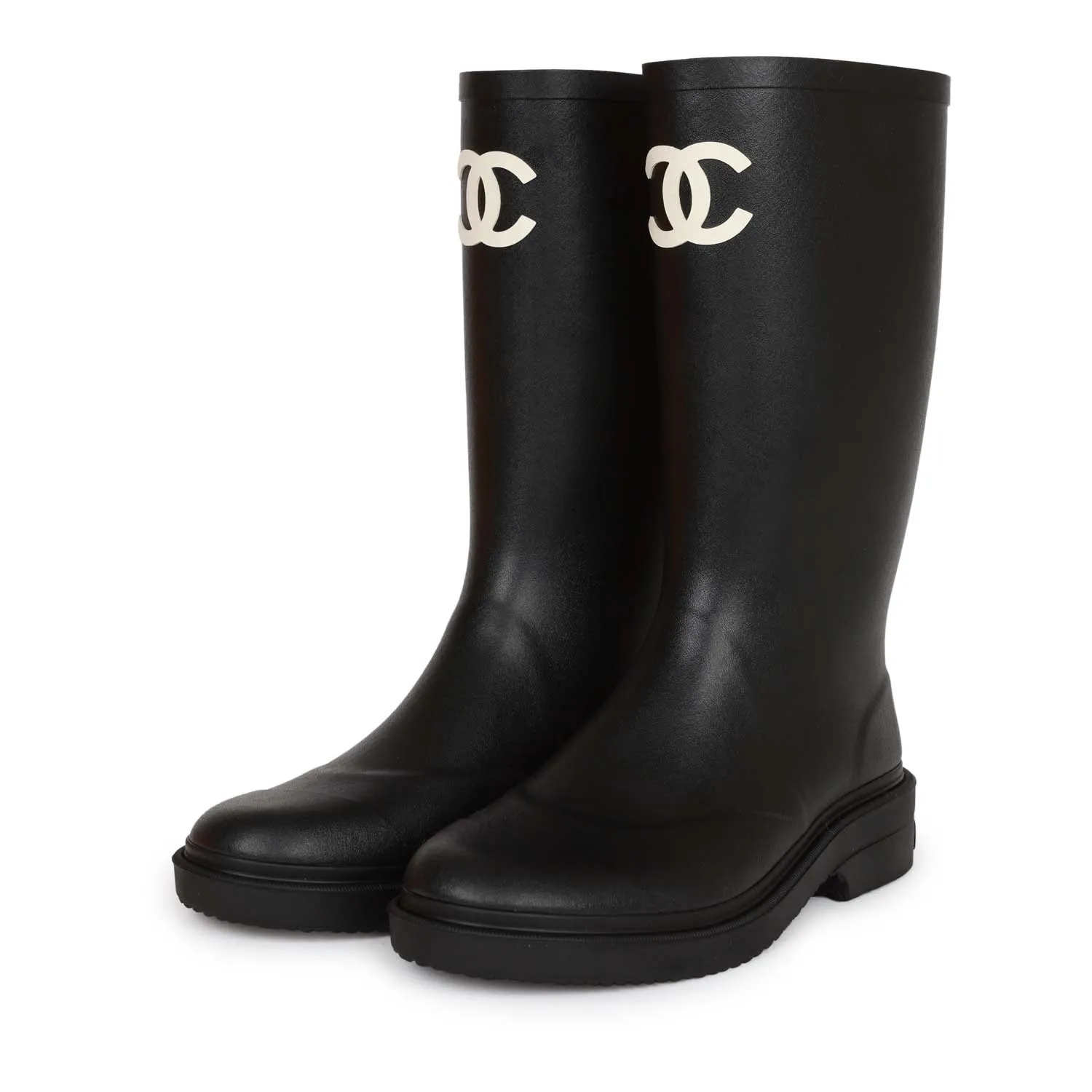 Chanel Black High Caoutchouc CC Boots 38 Traction Grip