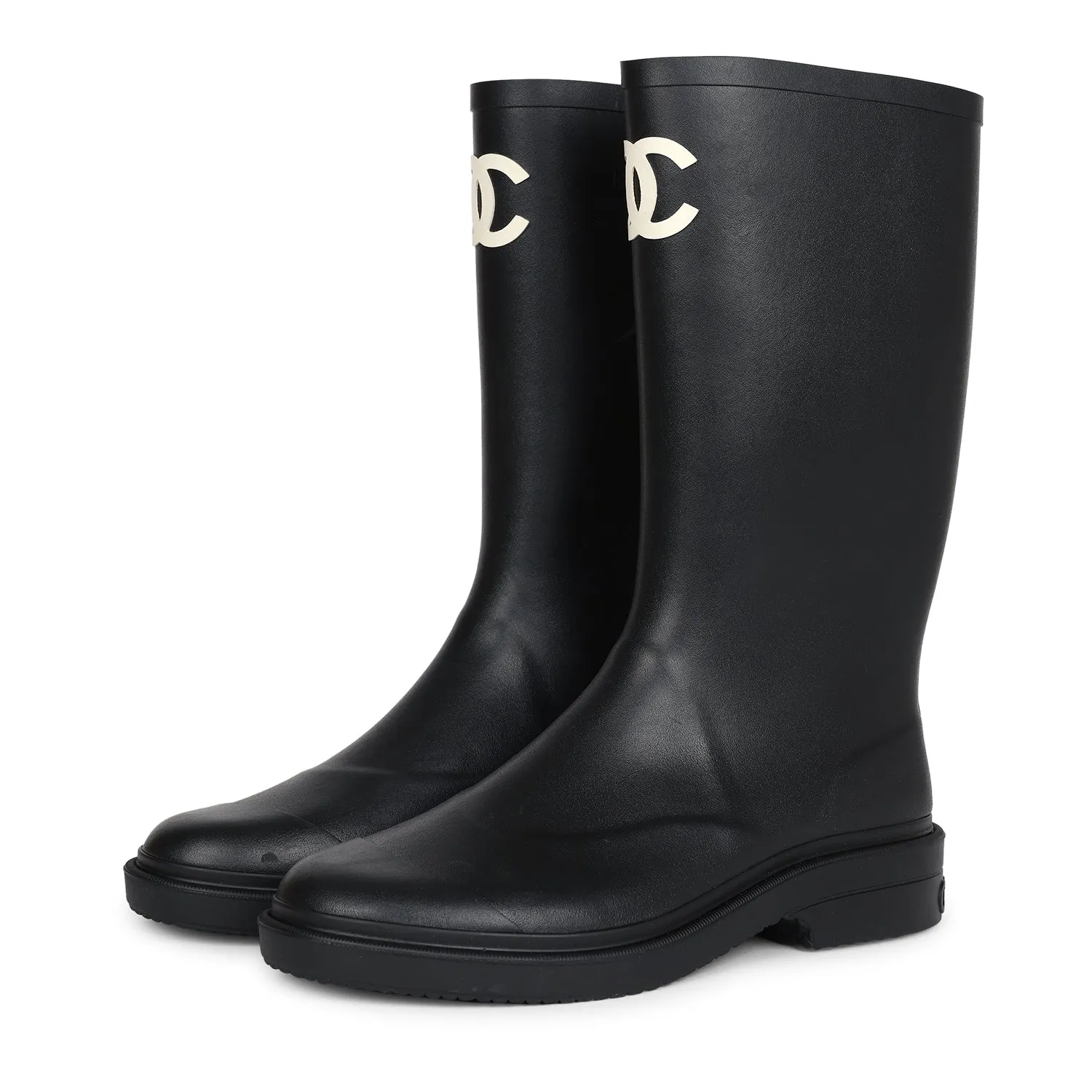 Chanel Black High Caoutchouc CC Boots EU 41 Power Grip