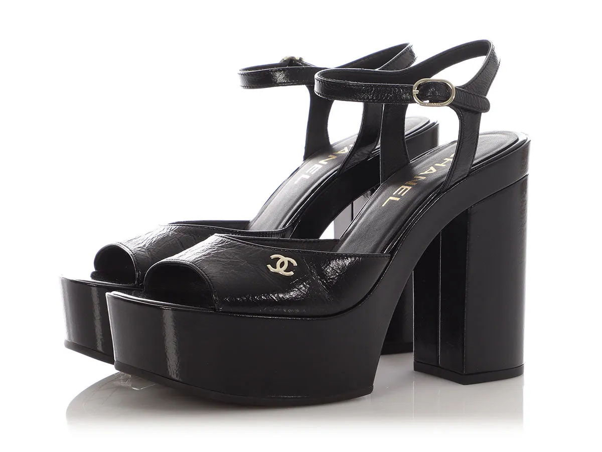 Chanel Black Patent Platform Sandals Premium Sandal Styles