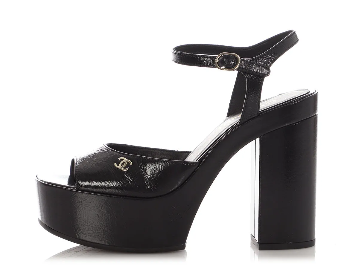Chanel Black Patent Platform Sandals Premium Sandal Styles