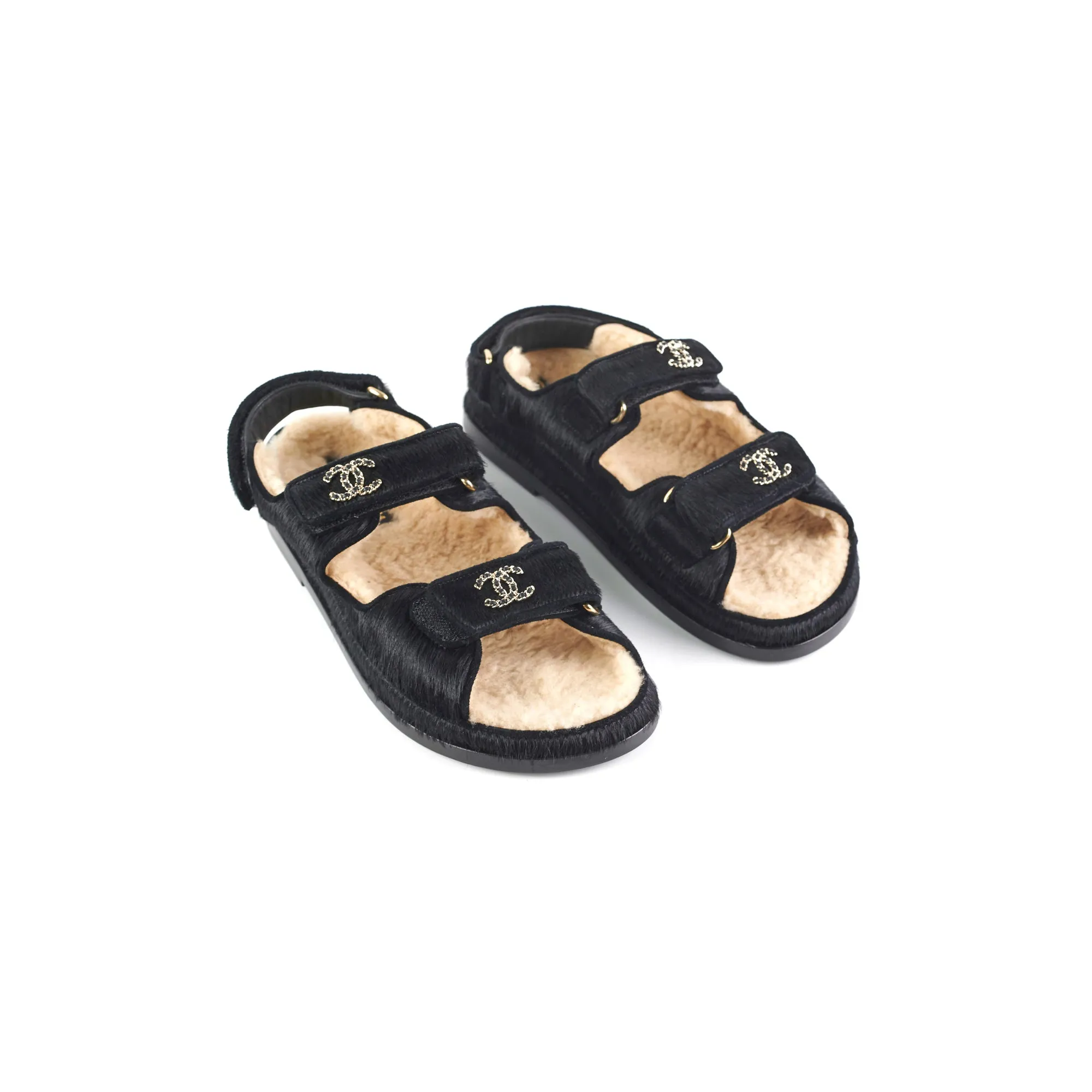 Chanel Calf Hair Sandals Black 36 2023 Travel Comfort