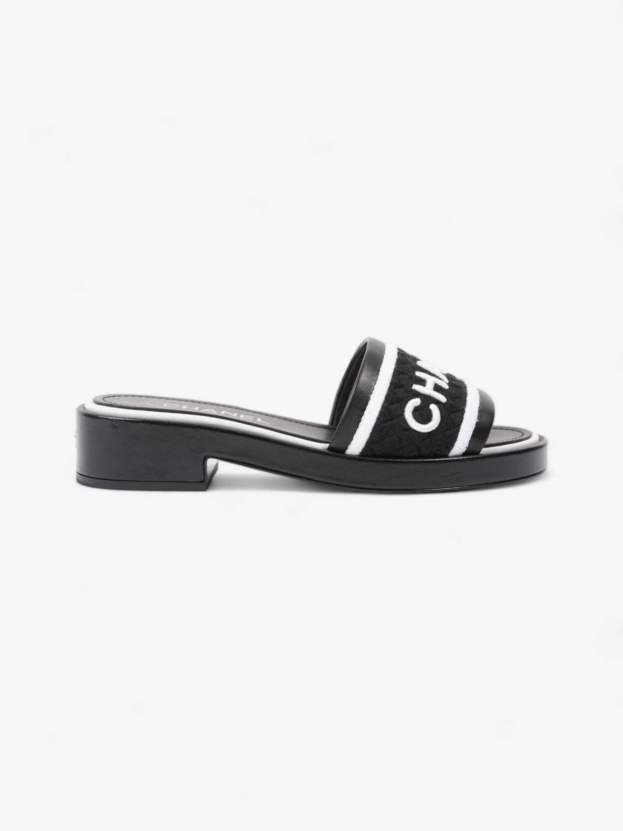 Chanel CC Mule Sandal 15mm Black / White Tweed EU 37 UK 4 Evening Sandals
