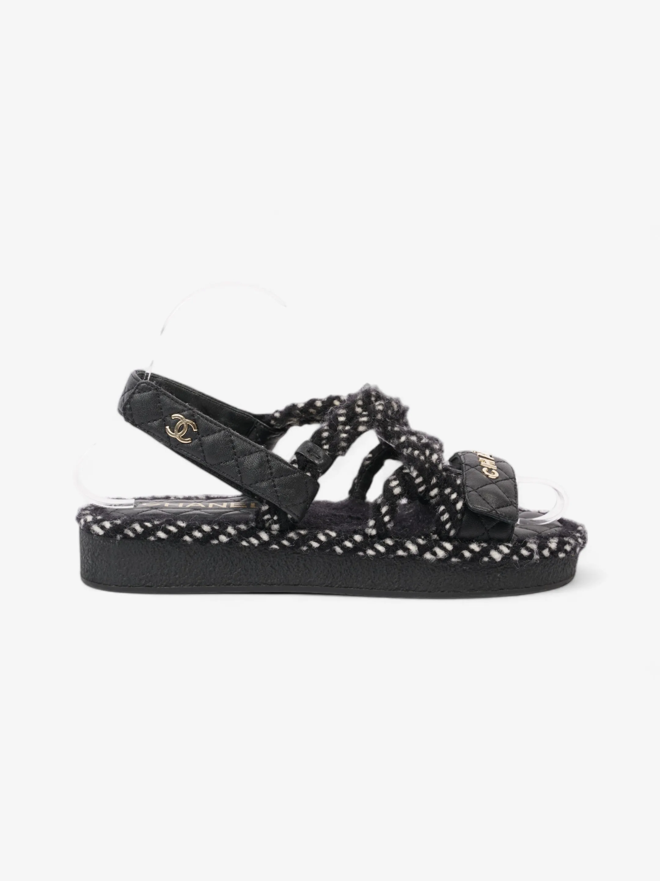 Chanel CC Sandals Black / White Leather EU 37 UK 4 Padded Foot
