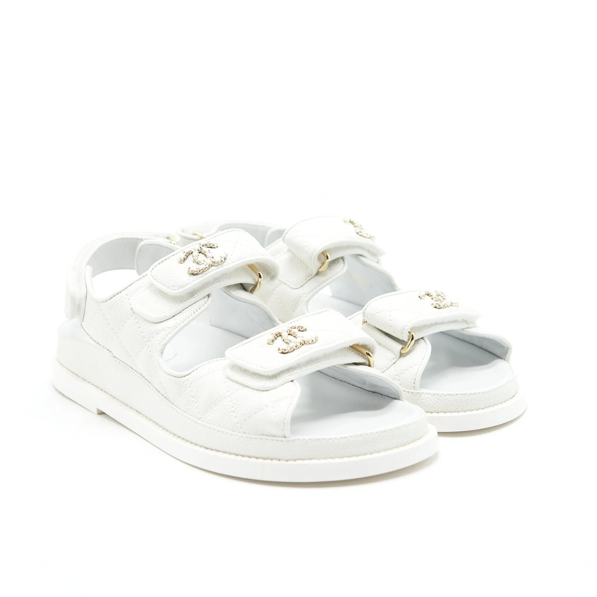 CHANEL DAD SANDALS SIZE36 LEATHER SANDAL WHITE Breathable And Light