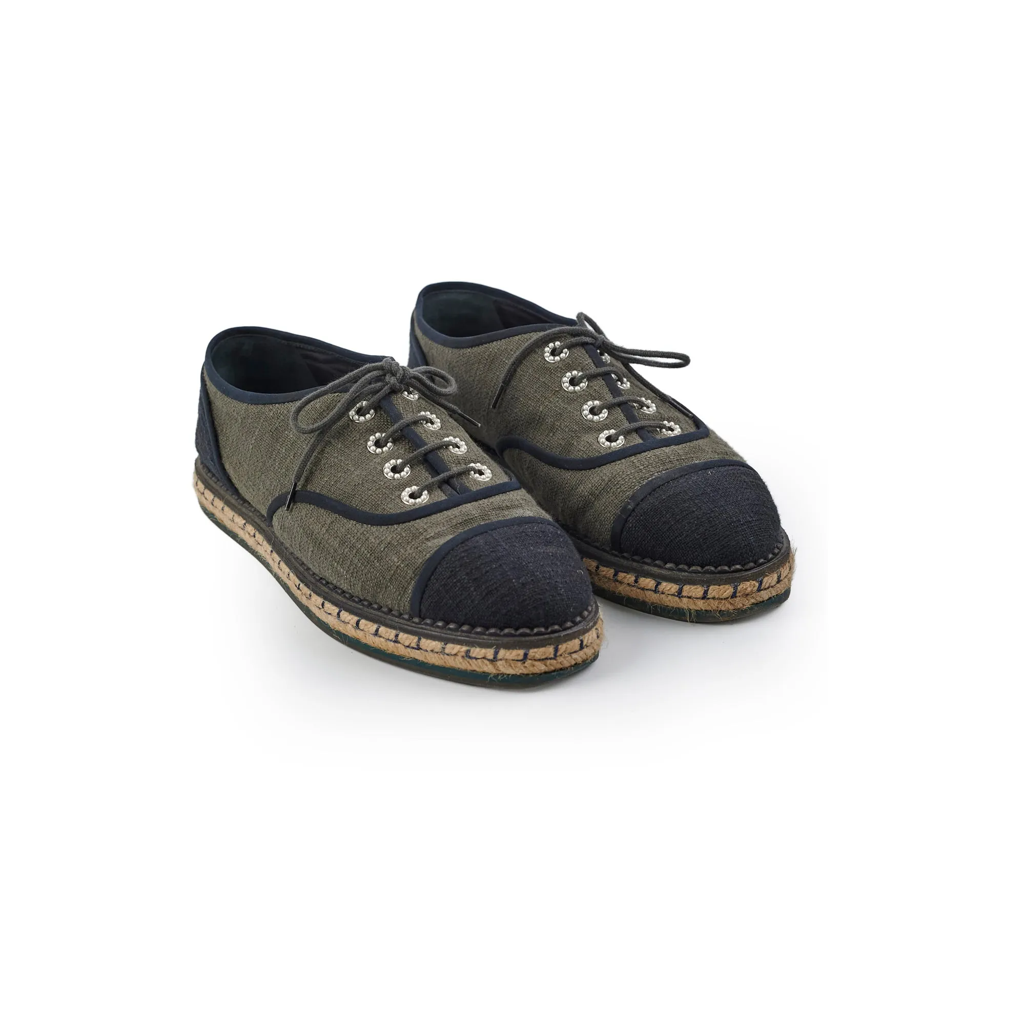 Chanel Espadrilles Lace Up Shoes Dark Green Size 41 race-day