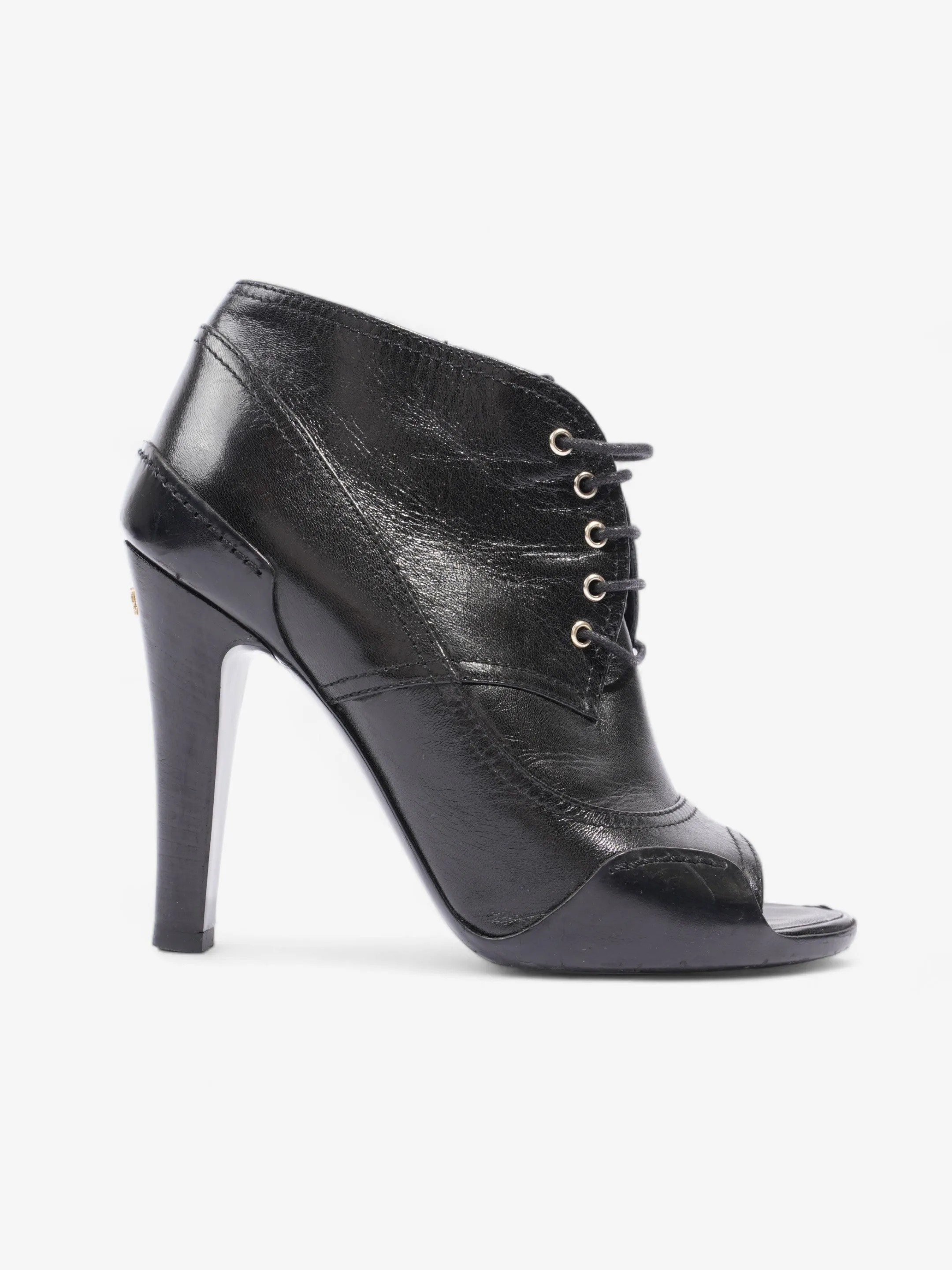 Chanel Lace Up Boots 100 Black Leather EU 37.5 UK 4.5 Grip Supreme Pro