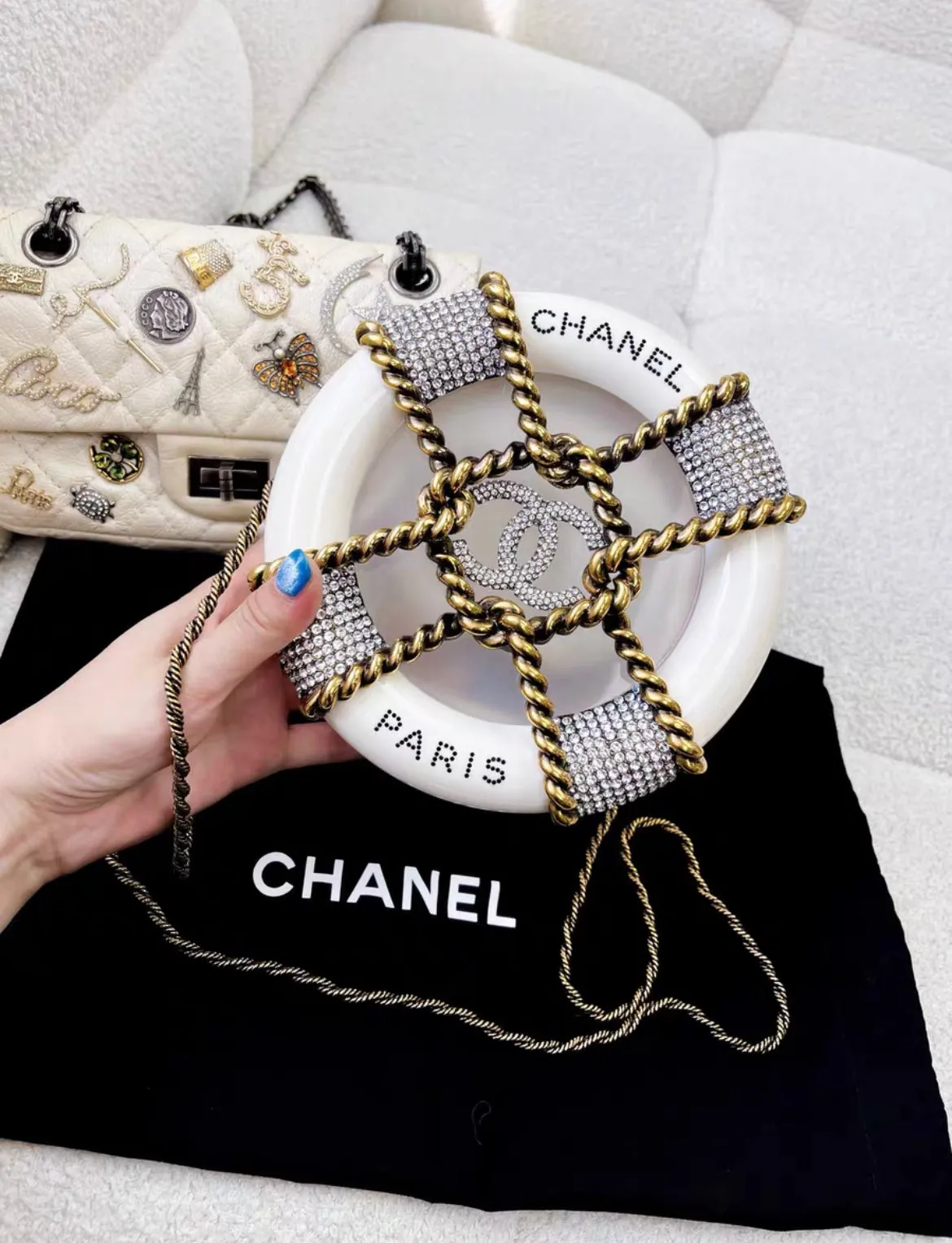 CHANEL MINAUDIRE LIMITED EDITION WHITE, GOLD & CLEAR RESCUE WHEEL GOLD-TONE HARDWARE High Top Style