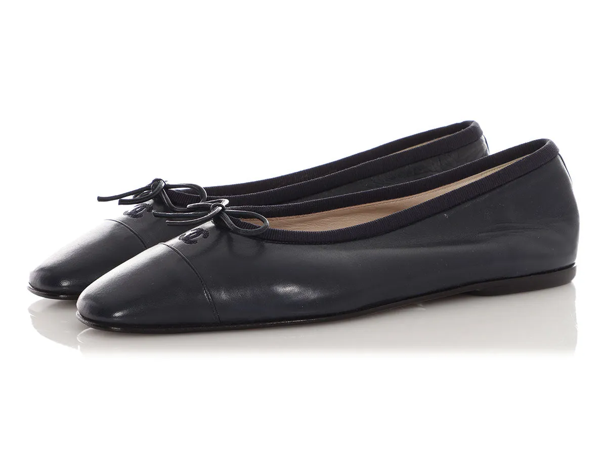 Chanel Navy Cap Toe Ballet Flats Cozy Walk