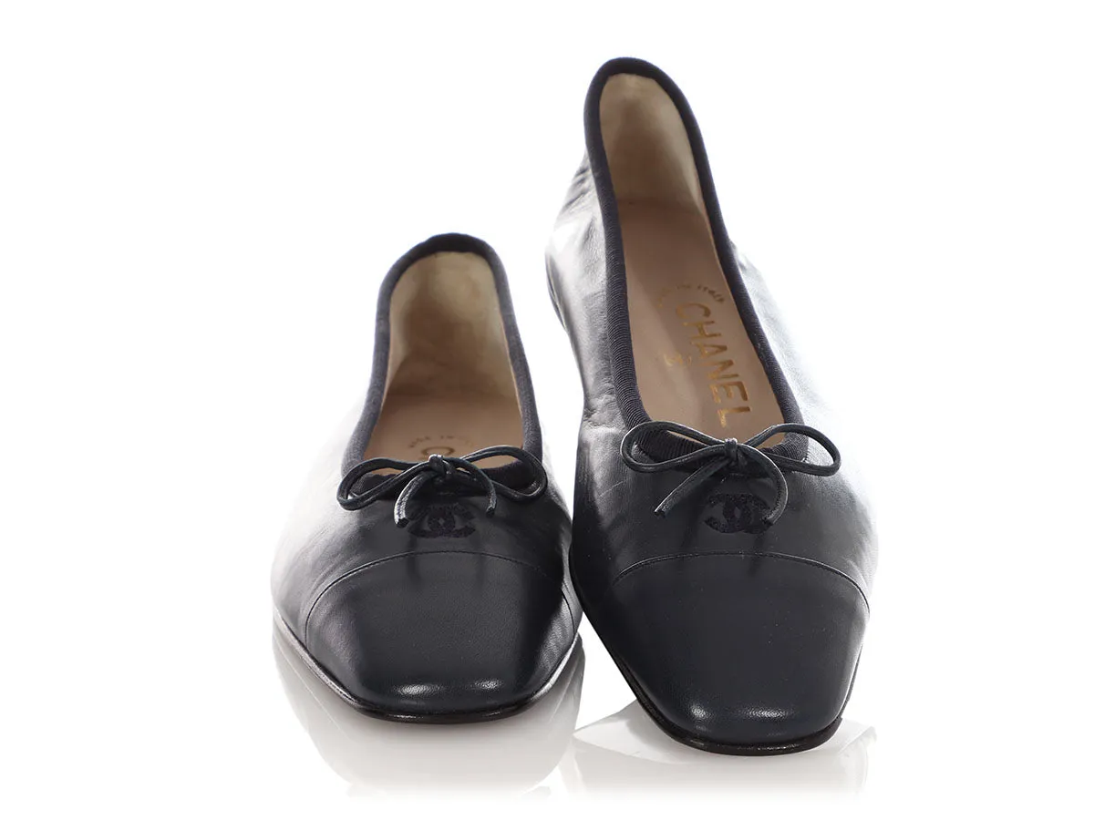 Chanel Navy Cap Toe Ballet Flats Cozy Walk