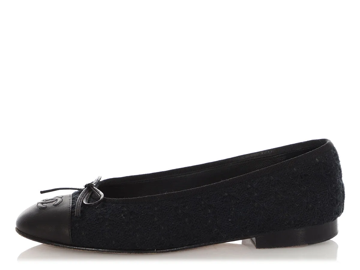 Chanel Navy Tweed Ballet Flats Neutral Style