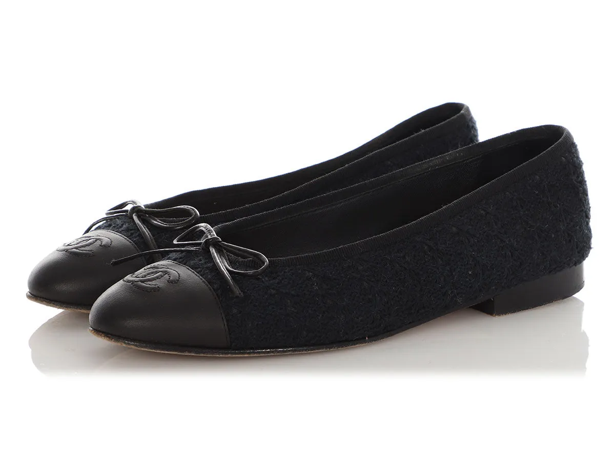 Chanel Navy Tweed Ballet Flats Neutral Style
