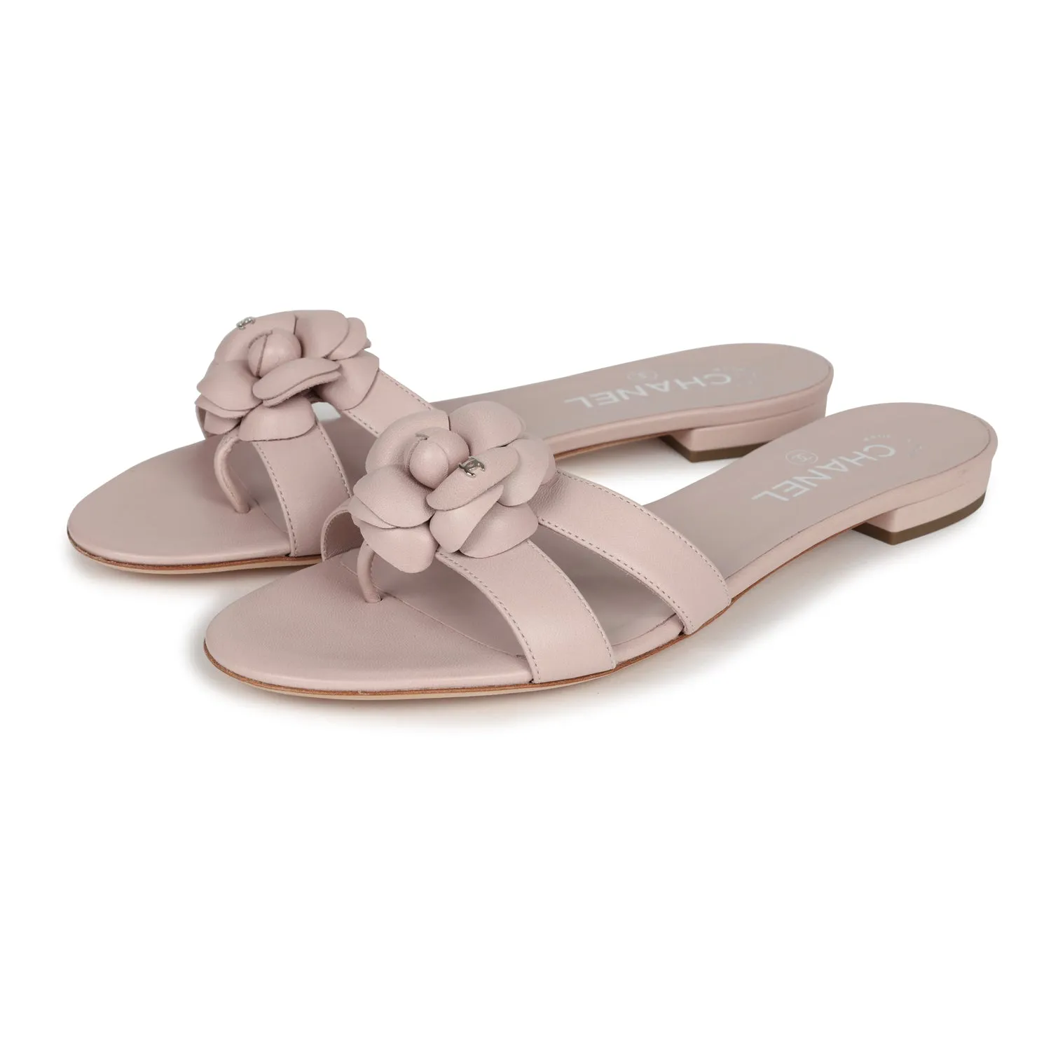 Chanel Pink Camellia Lambskin Sandals 39 EU Light On Feet