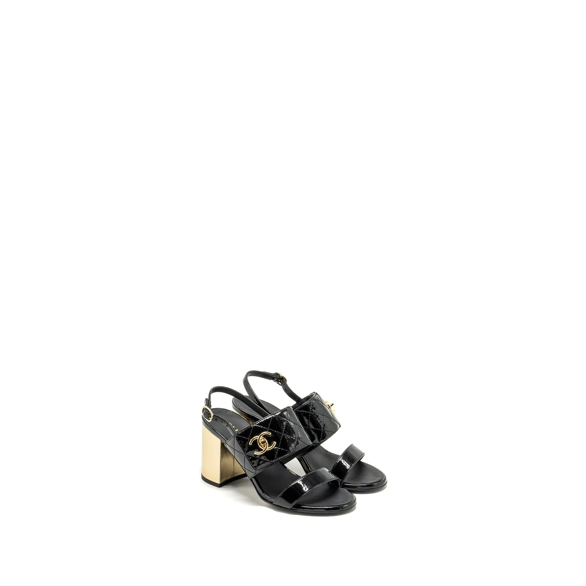 Chanel Size 35 23P CC Logo Sandals Patent Goatskin Black Cushion Zone