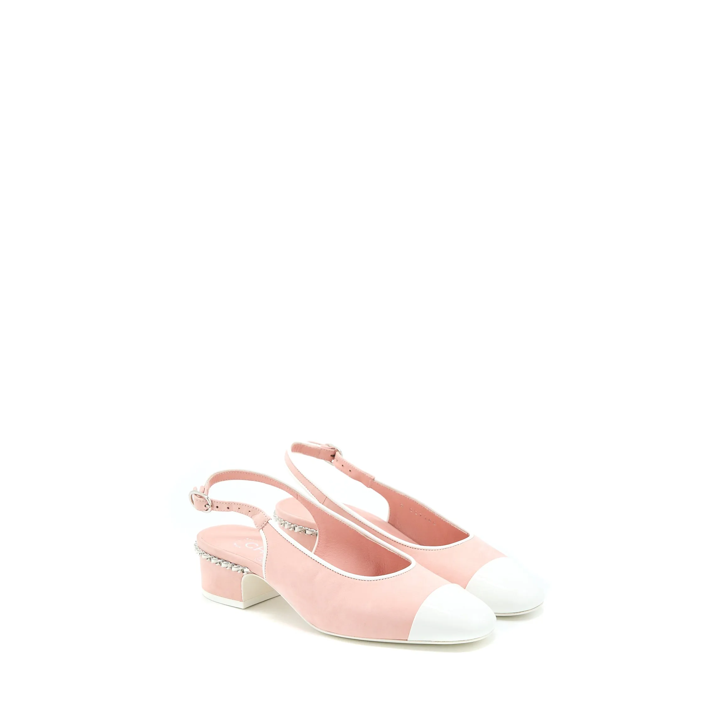 Chanel Size 35.5 Slingback Heel Suede/Patent Pink/White Comfortable Footbed
