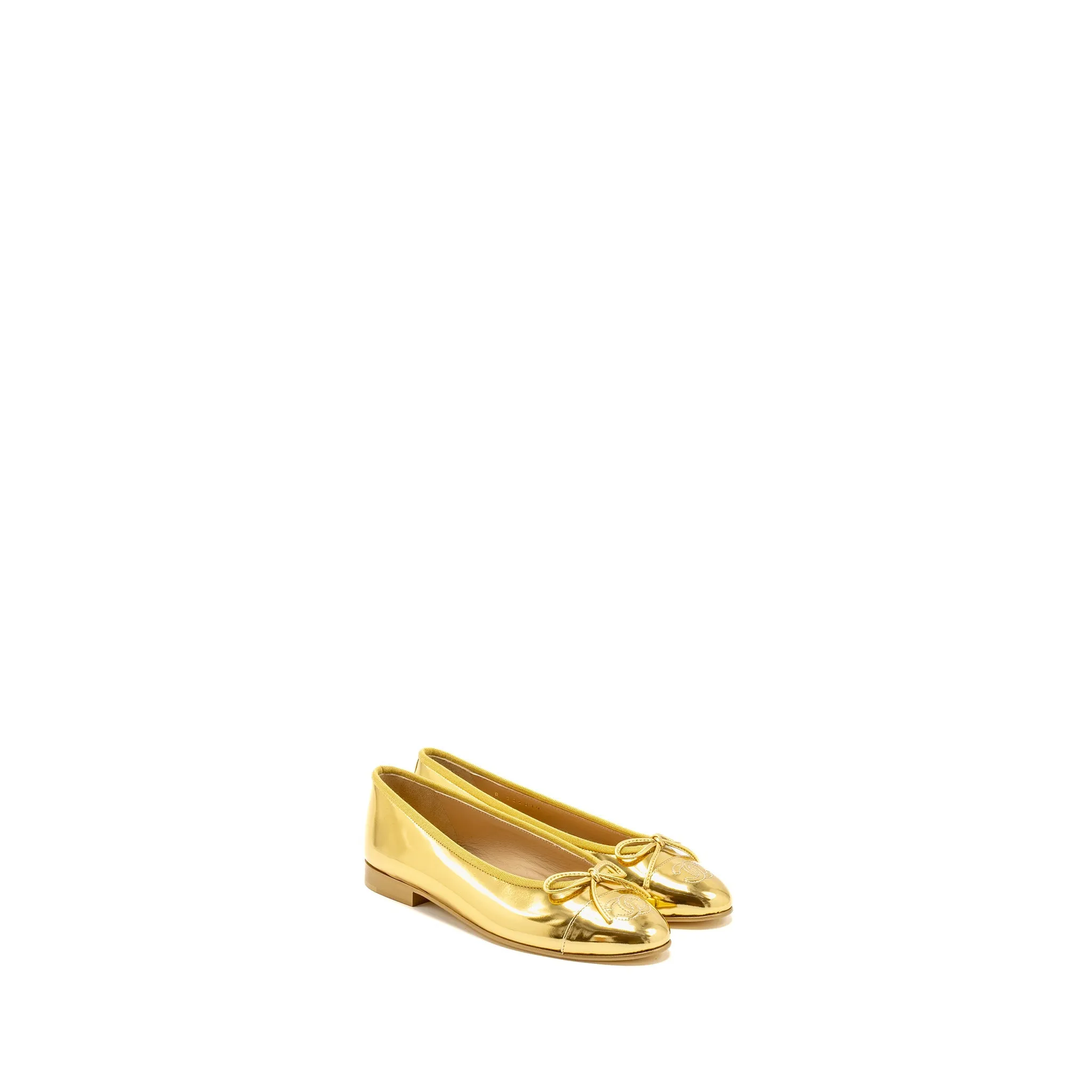 Chanel Size 36 22K Ballerinas Flat Shoes Calfskin/Patent Gold Ultra-Cushion