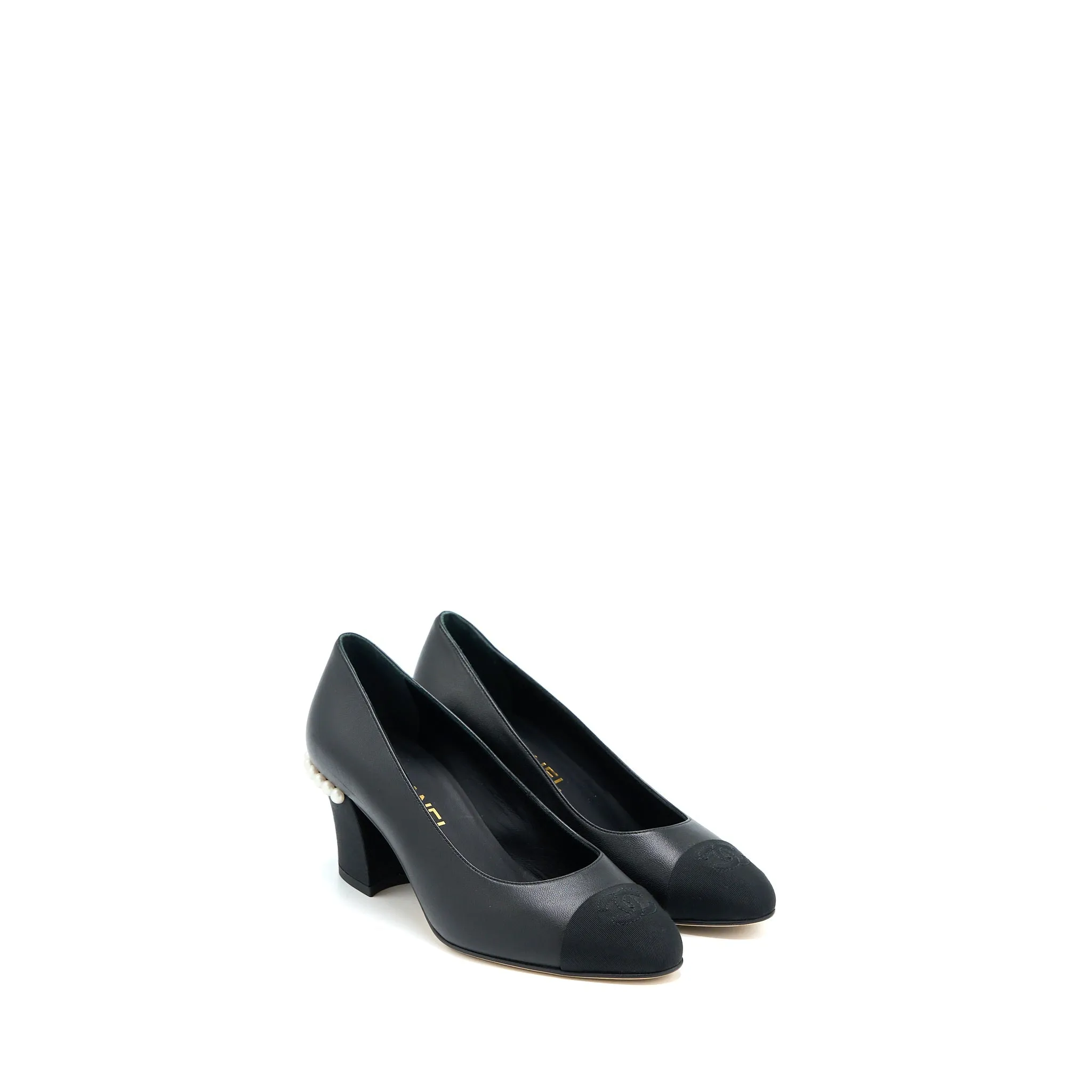 Chanel Size 36 CC Logo Heels With Pearl Black Statement Heels