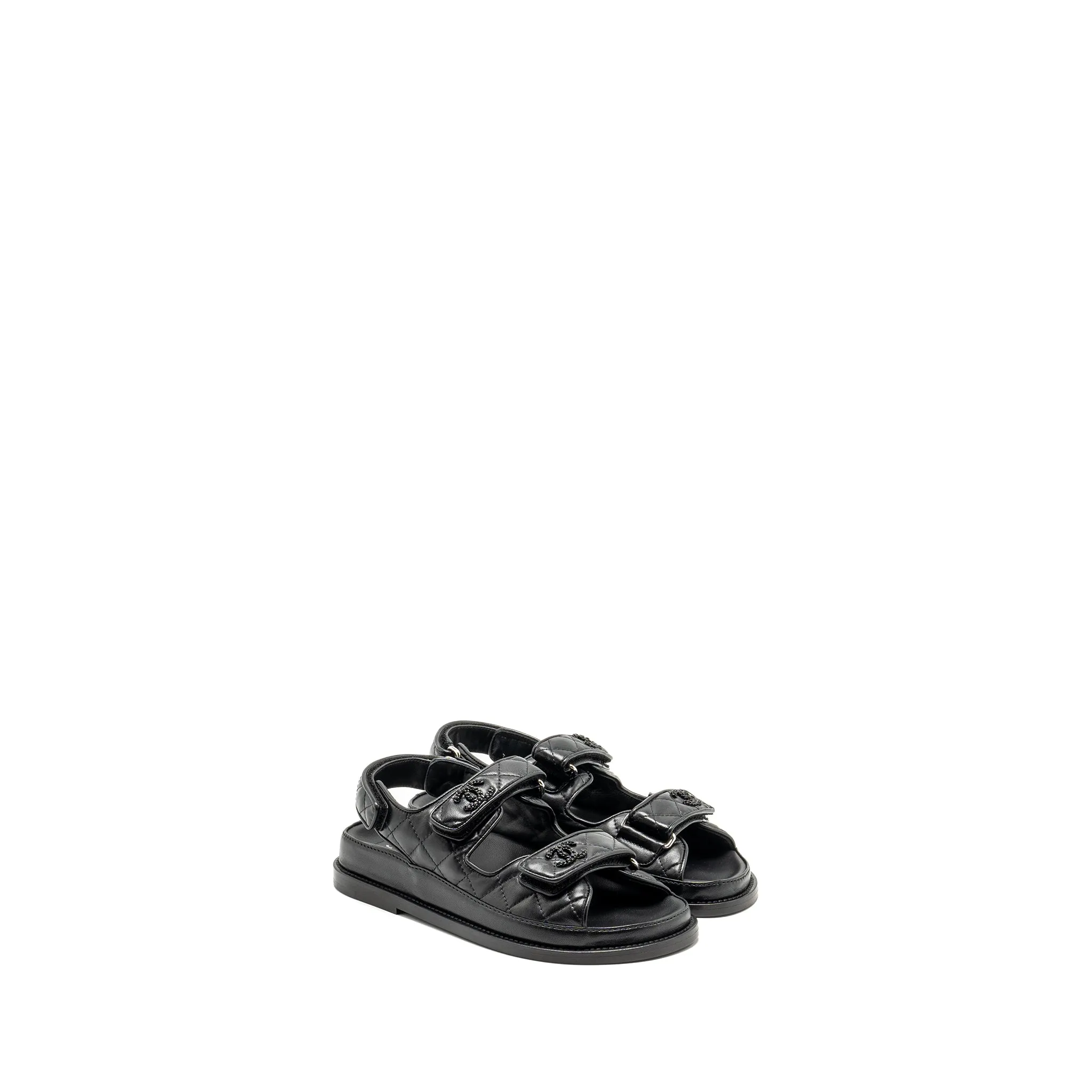 Chanel Size 36 Dad Sandals Lambskin So Black Elegant Footwear