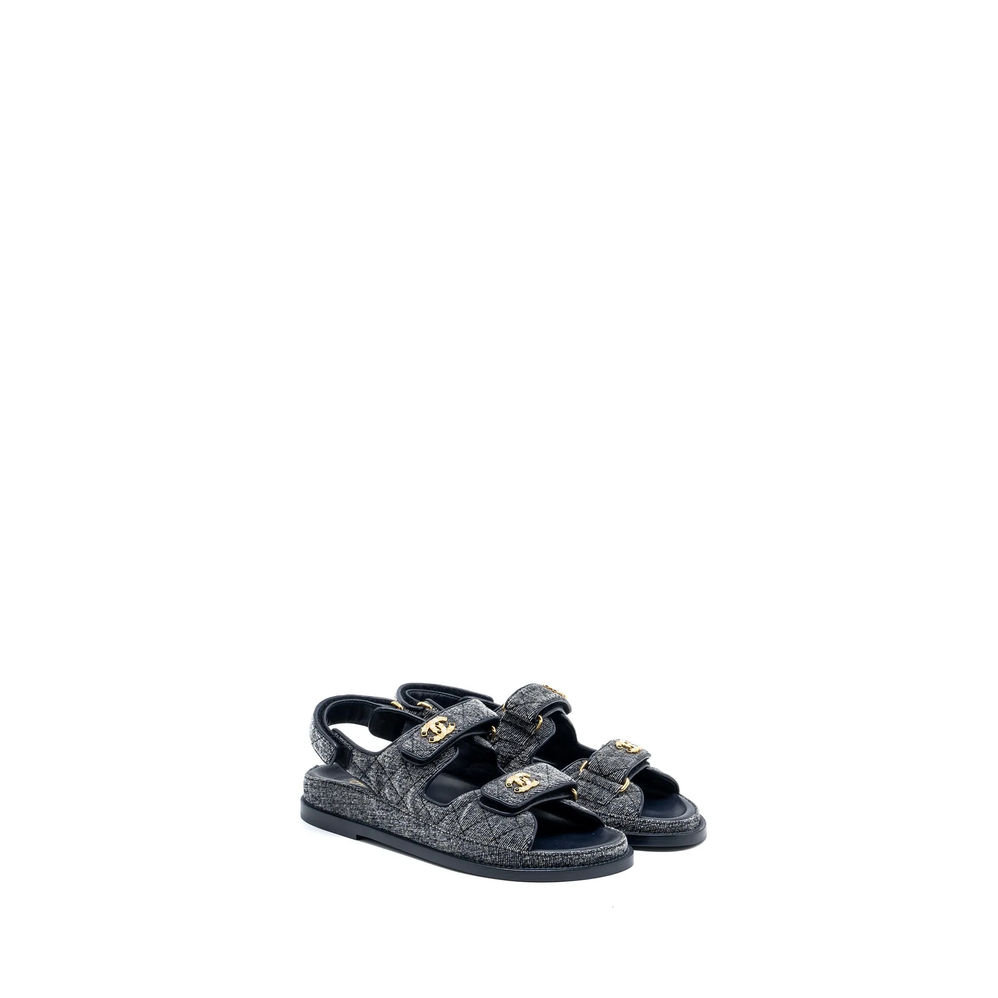 Chanel Size 36.5 Dad Sandals Denim Grey Multicolour Hardware Catwalk Ready