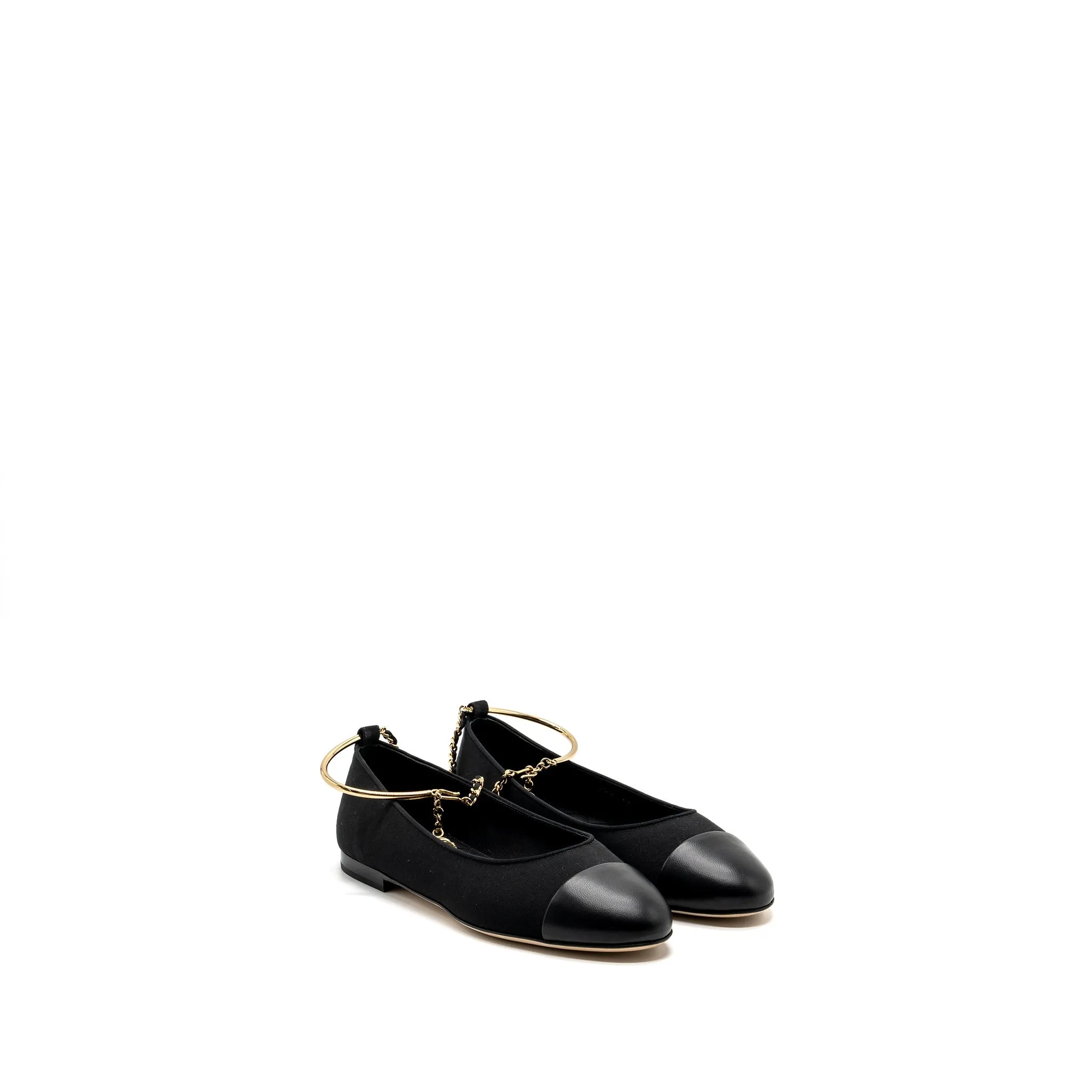 Chanel Size 37 Ballerinas Shoes Canvas/Leather Black L Removable insole