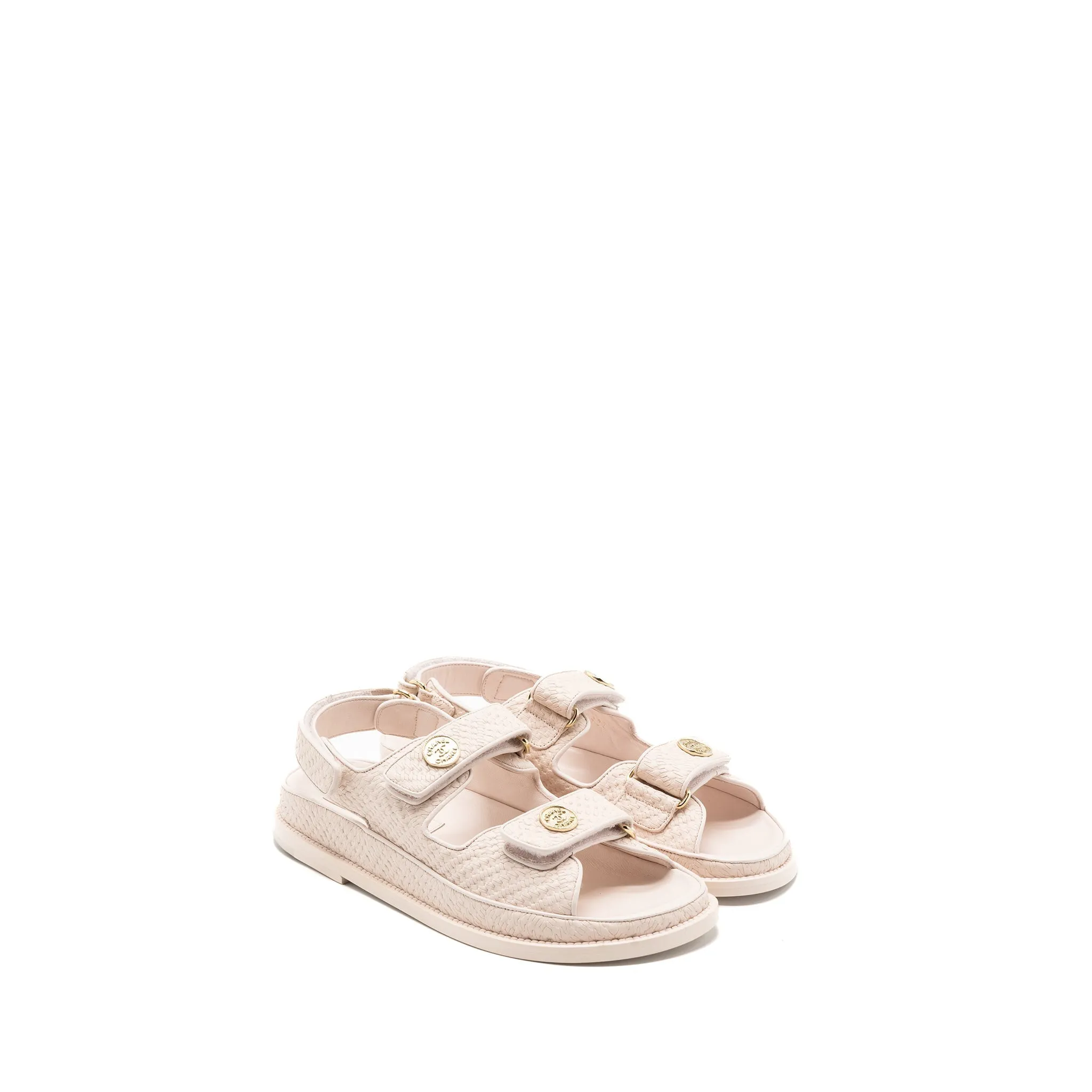 Chanel Size 37.5 Dad Sandals Medallion Light Pink Vibrant Heel Sandals