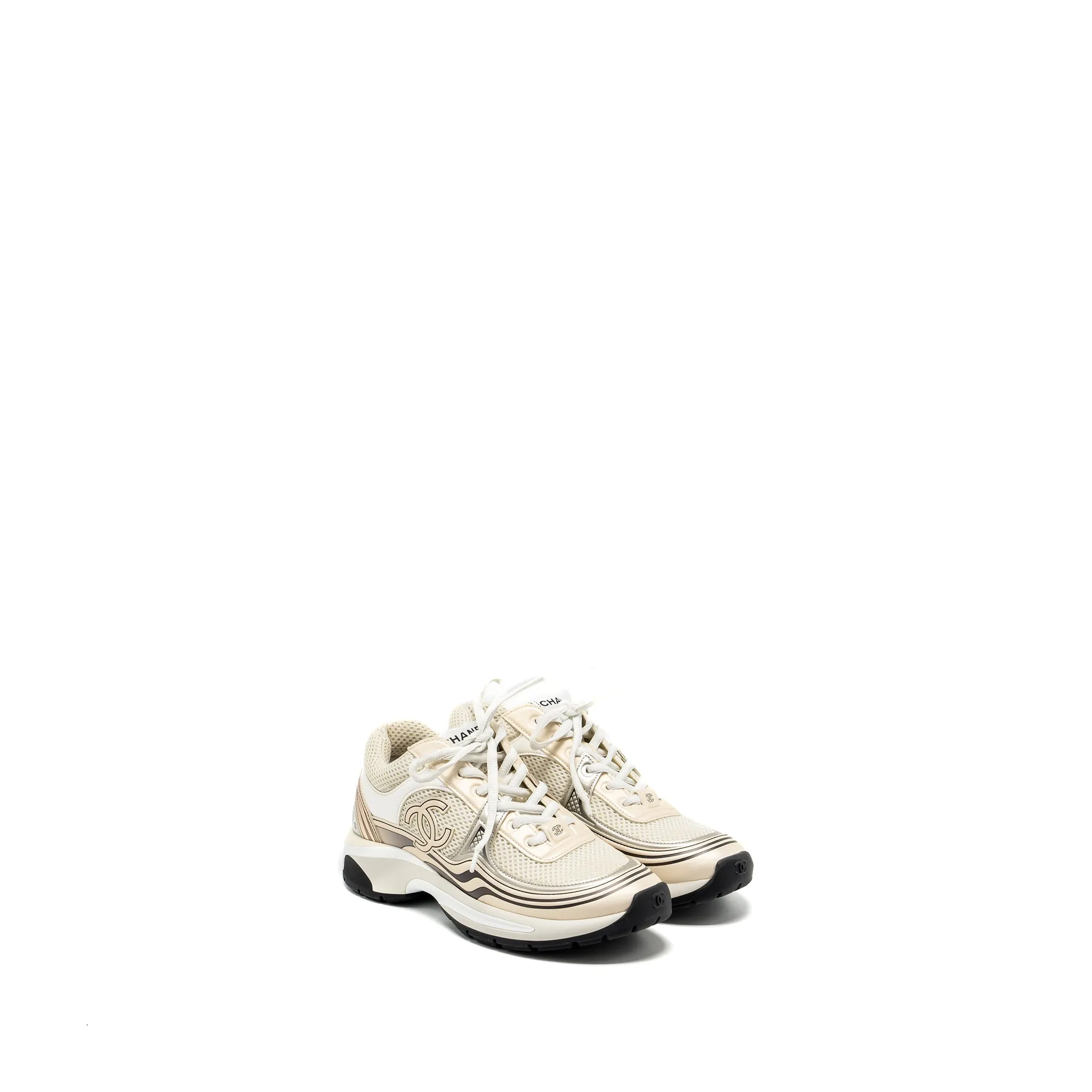 Chanel Size 37.5 Metallic Trainer/Sneaker Gold/Silver Seamless Style
