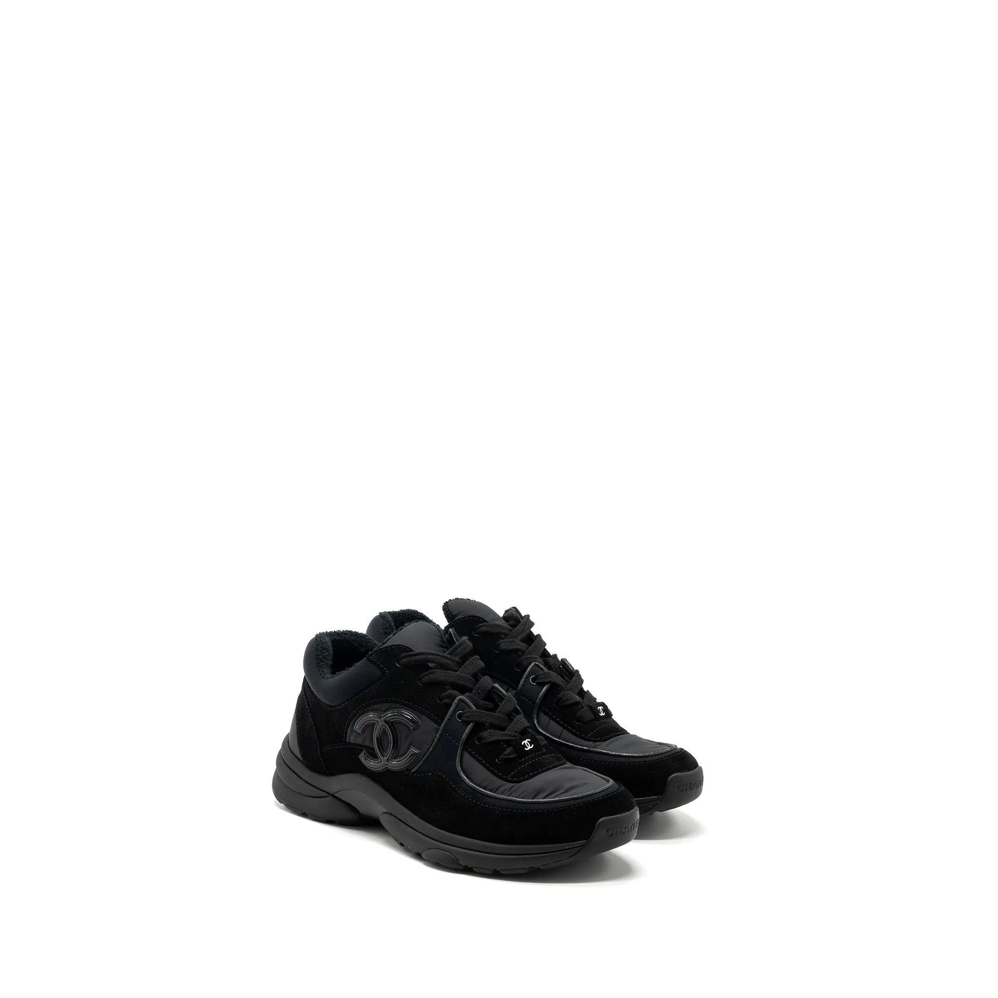 Chanel size 37.5 trainers/ sneakers nylon / suede leather black Natural Walk Feel