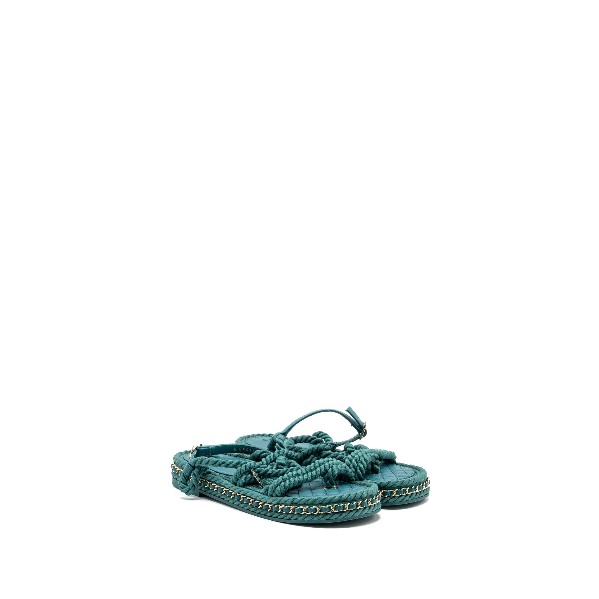 Chanel Size 38 21c Sandals Cord Green L Iconic Stiletto Sandals